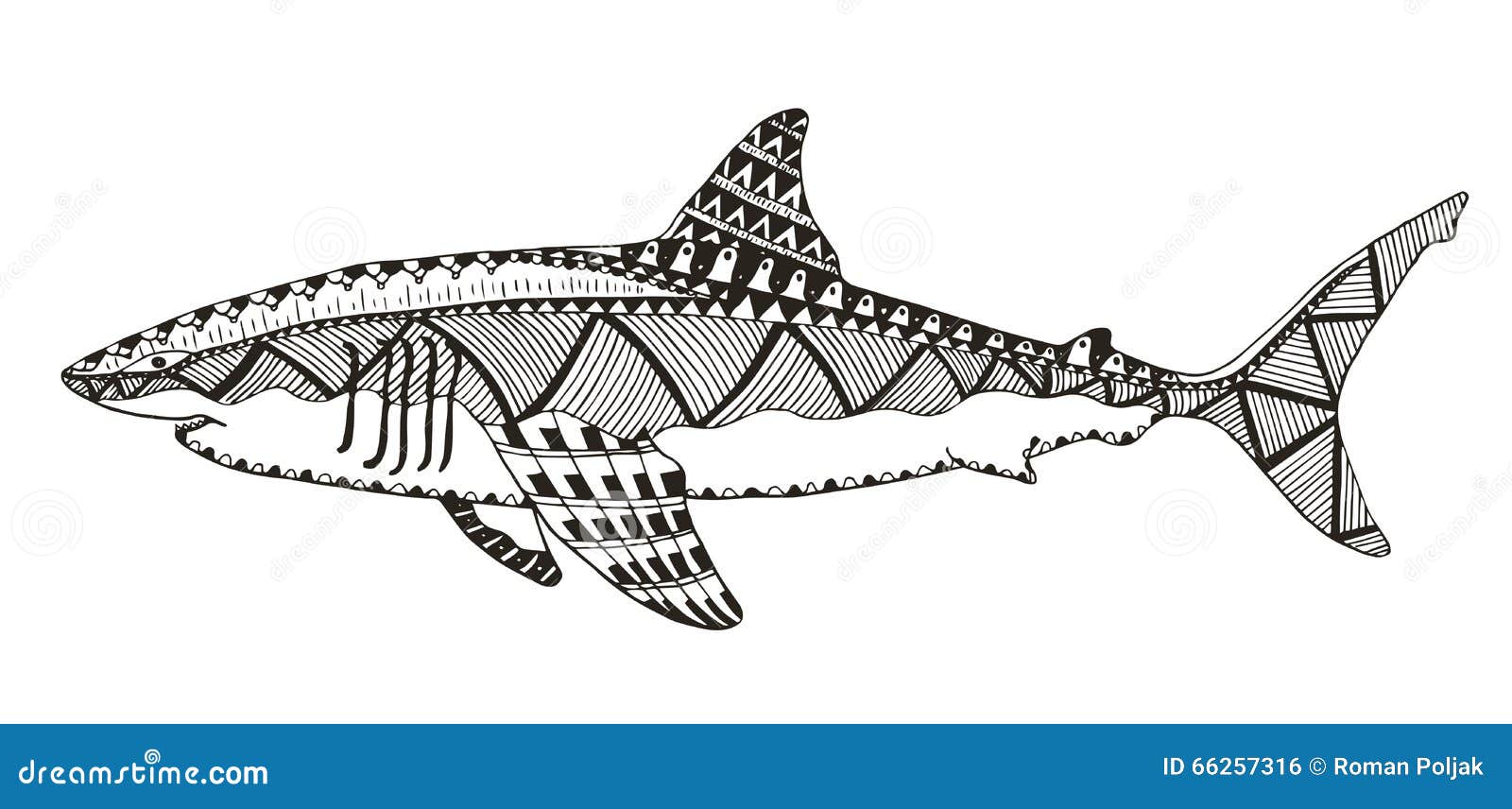 Lo zentangle dello squalo ha stilizzato vector illustrazione modello freehan Libera da Diritti