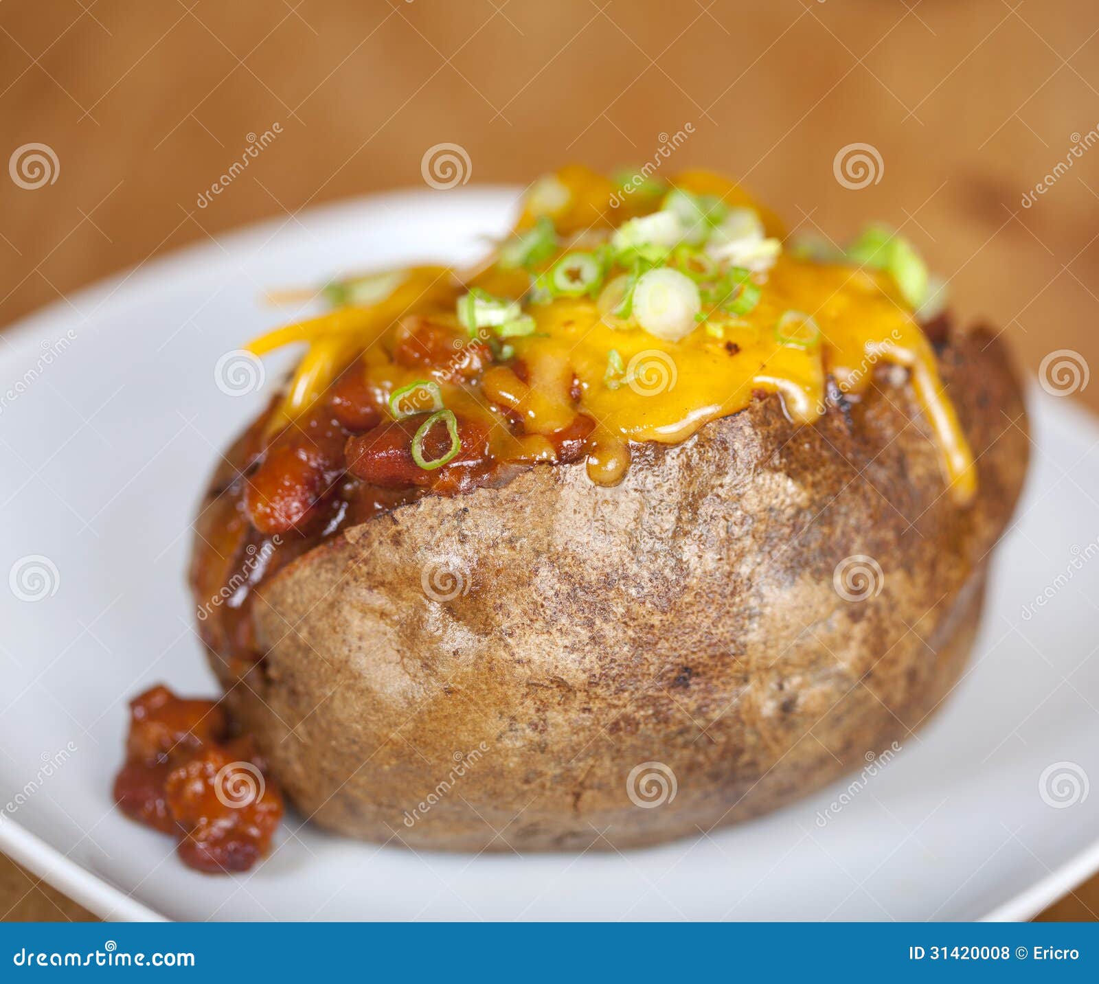 Loaded Baked Potato with Chili and Cheese Stock Photo Image of