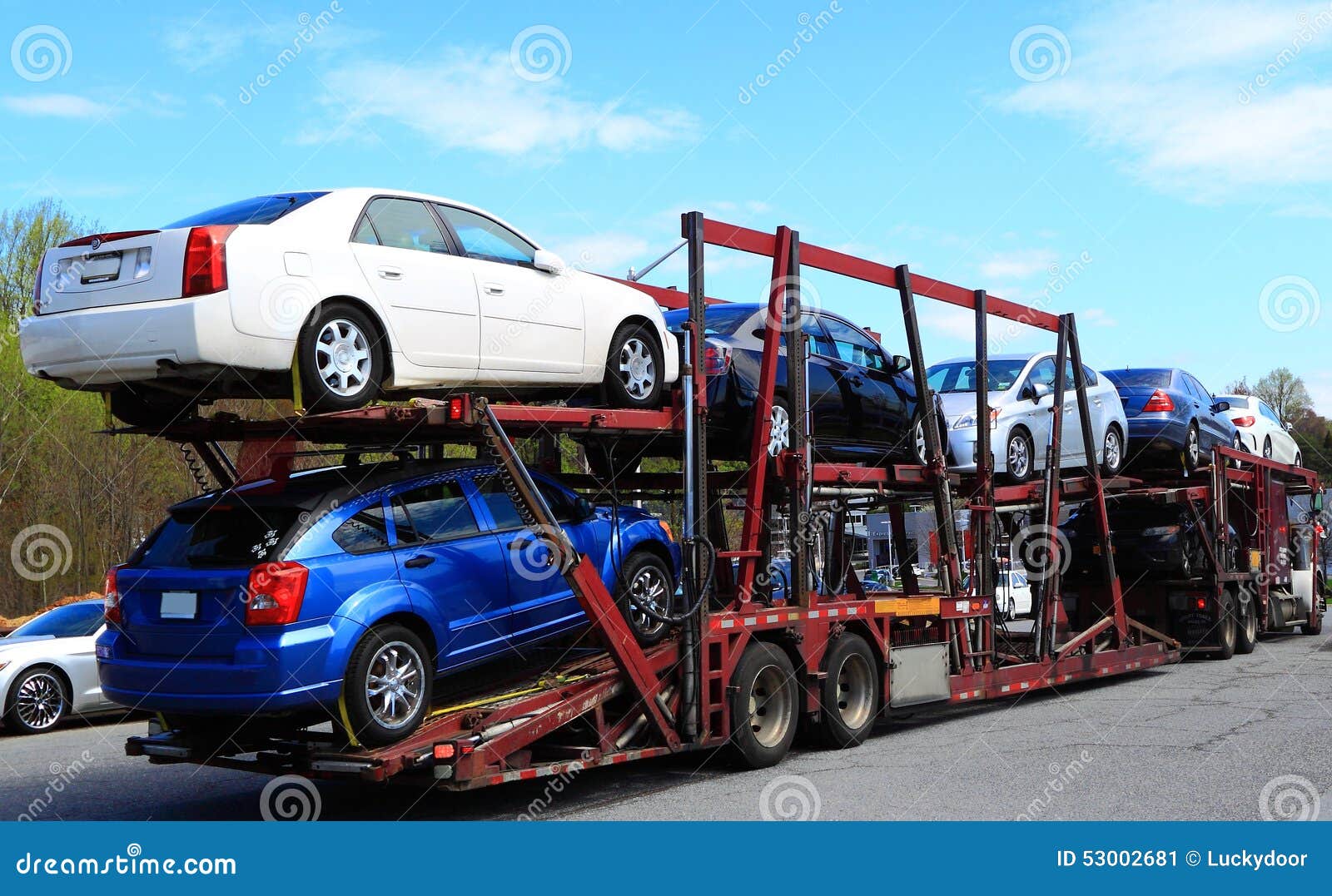 Auto Transporter Carries New Cars Of Blue, Red Colors From, 60% OFF