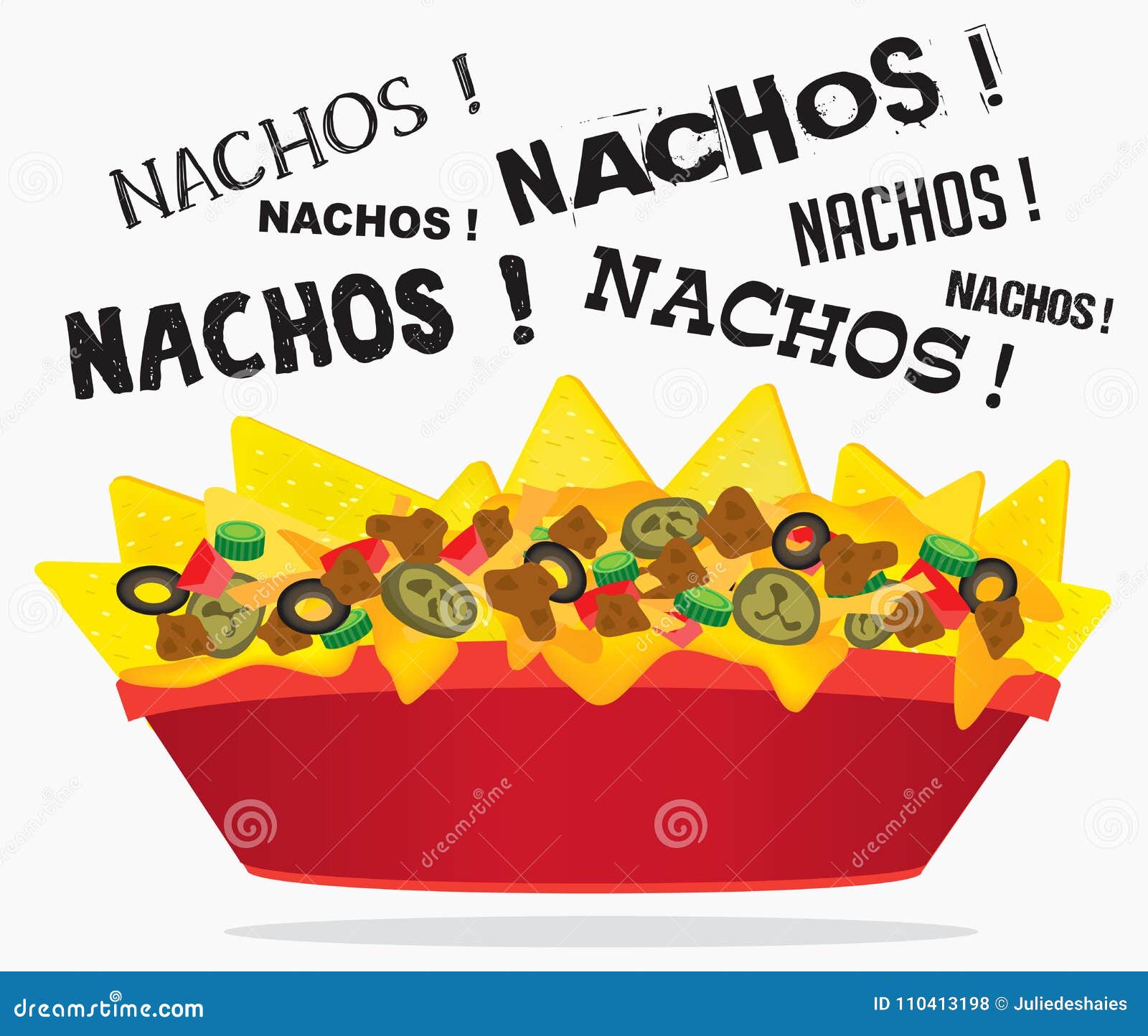 Loaded Cheese Nacho with Meat and Jalapeno Stock Vector Illustration