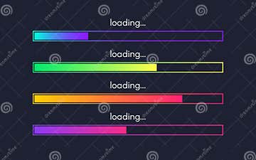 Loading Bar Set. Web Design Elements on Dark Backdrop. Progress ...