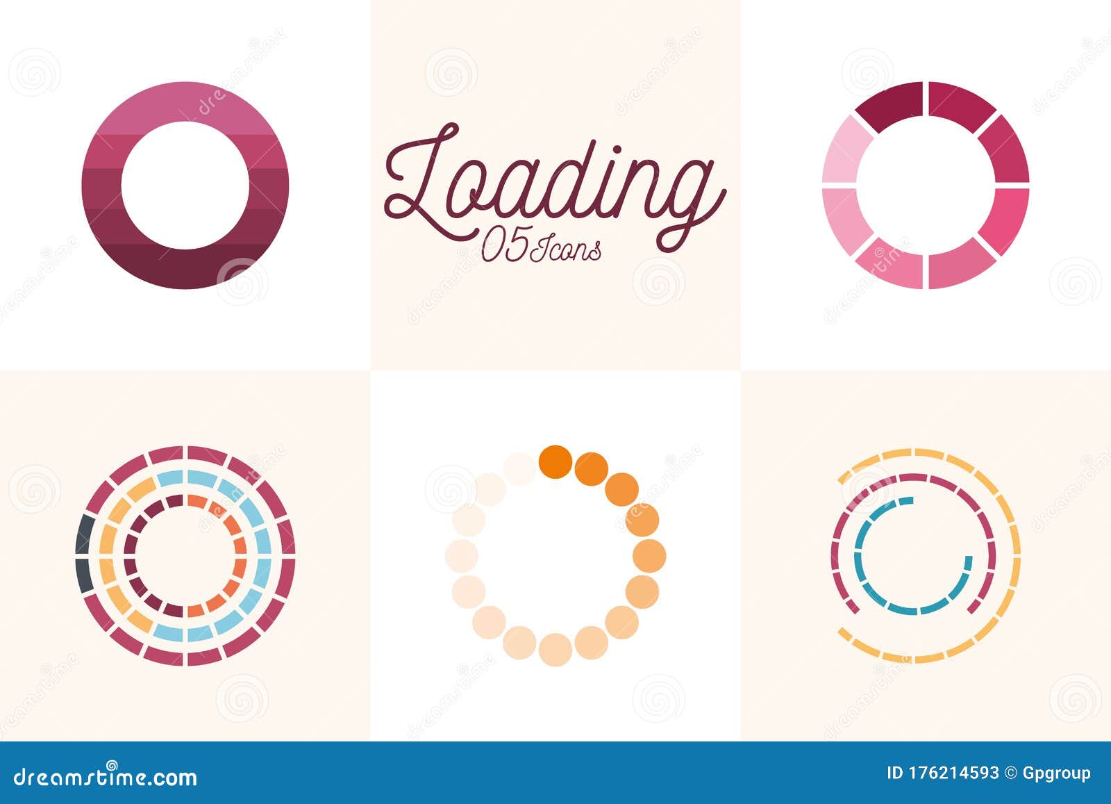 5 Loading Circles Flat Style Icon Set Vector Design Stock Vector