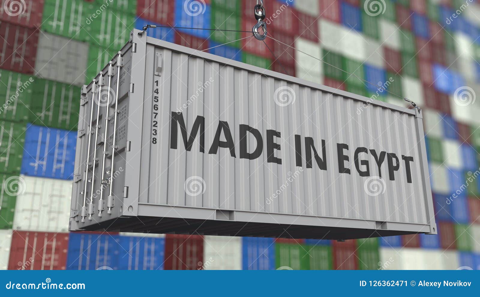Loading Container with MADE in EGYPT Caption. Egyptian Import or Export