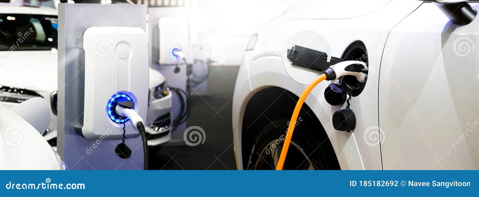 Loading Energy of an Electric Car in Prague Czech Republic Stock Photo