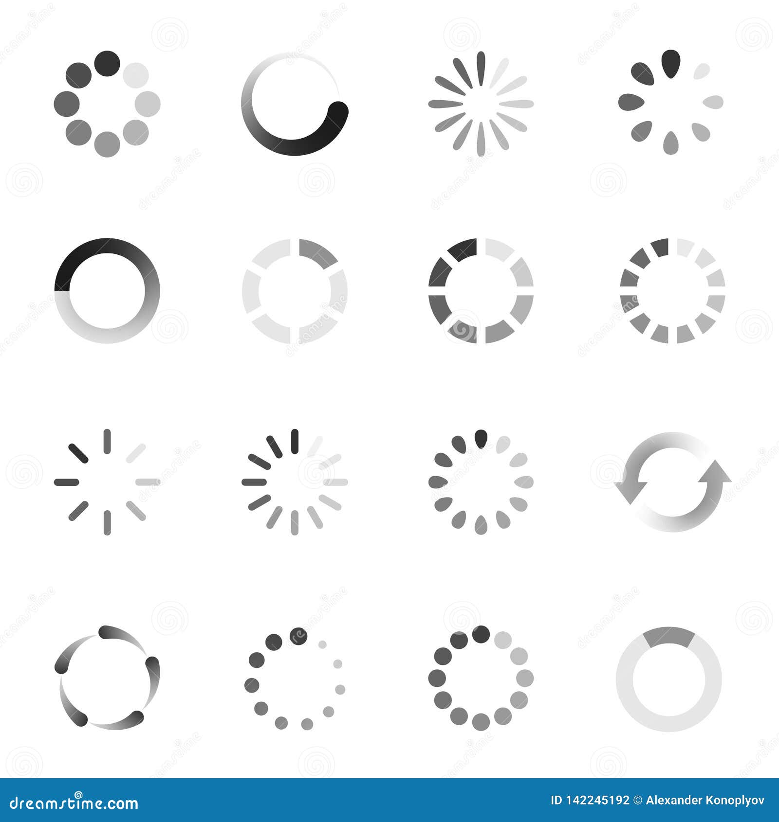 Loading indicator icon set download symbol collection stock vector