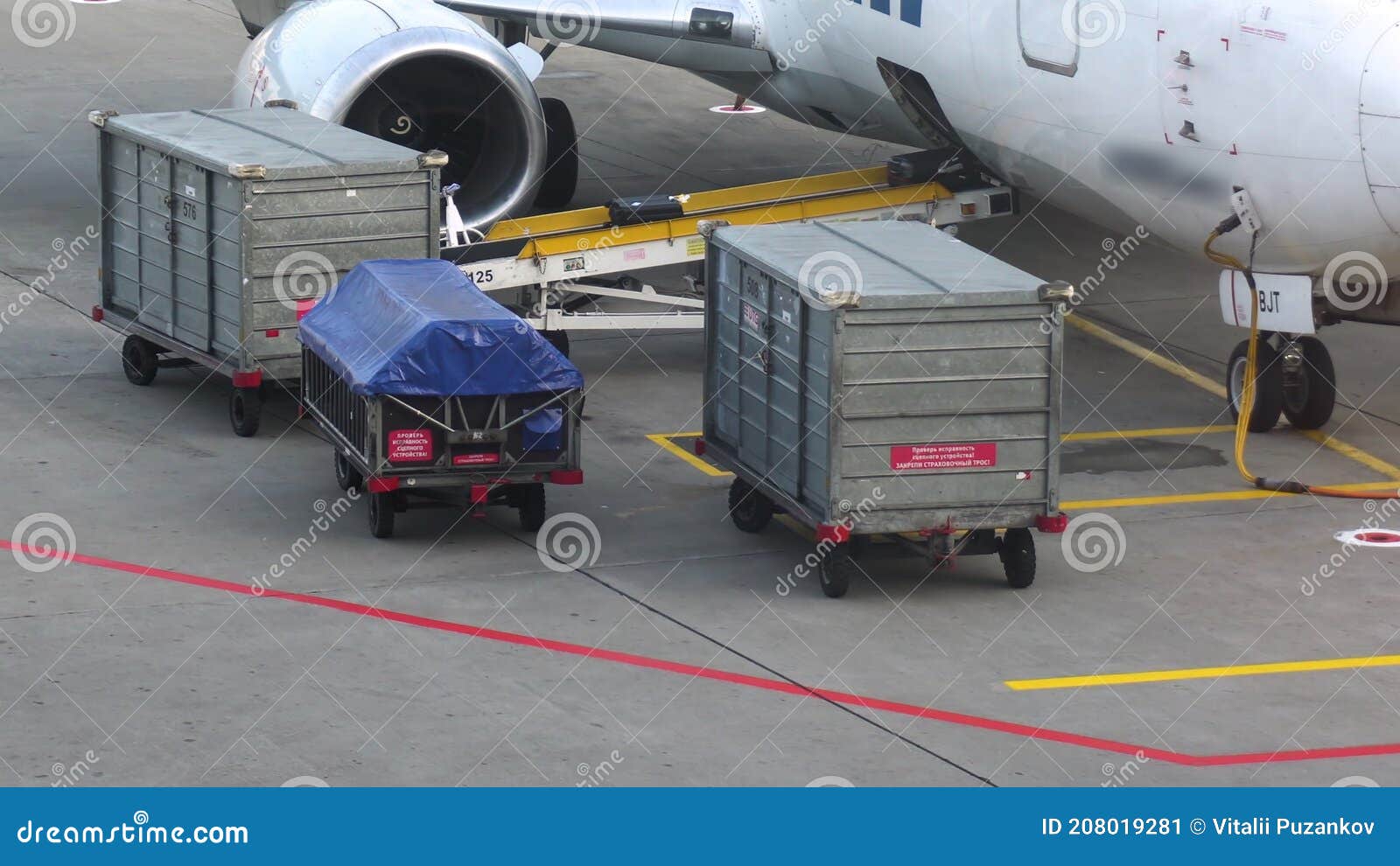 Loading Suitcases on an Airplane. Suitcases Were Loaded on a Moving