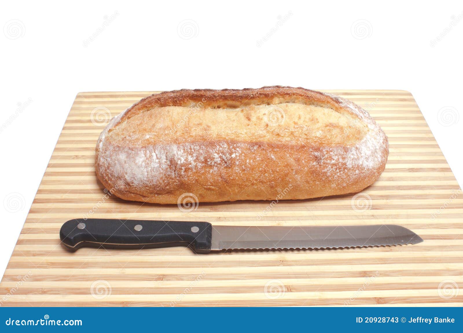 Loaf of Bread and Knife on Board Stock Image Image of flour, food