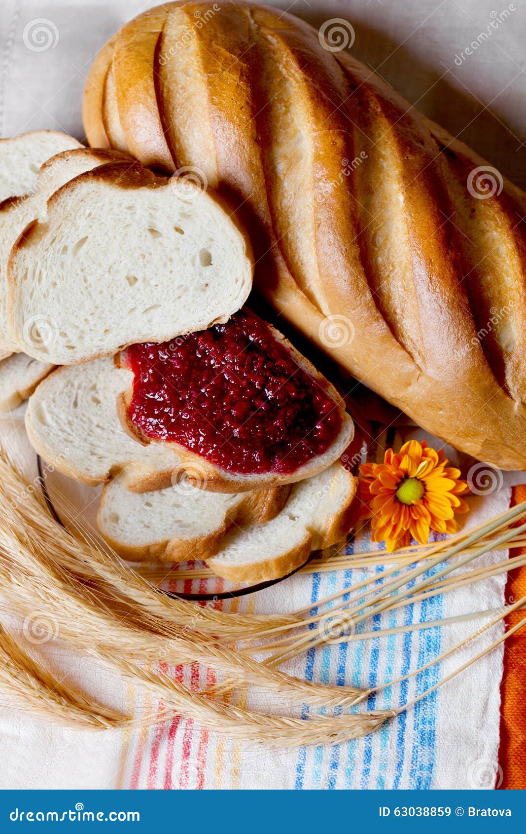 Loaf with Jam, White Bread, Ears of Corn, Rye Stock Image Image of