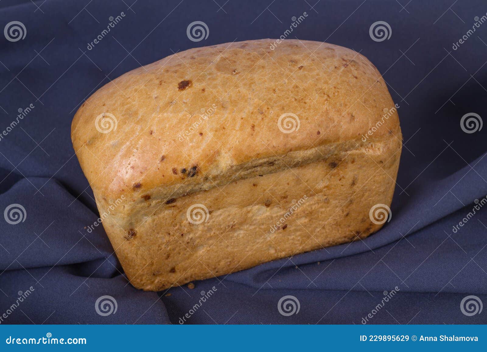 Loaf of Onion Bread on Blue Cloth Stock Image Image of nutrition