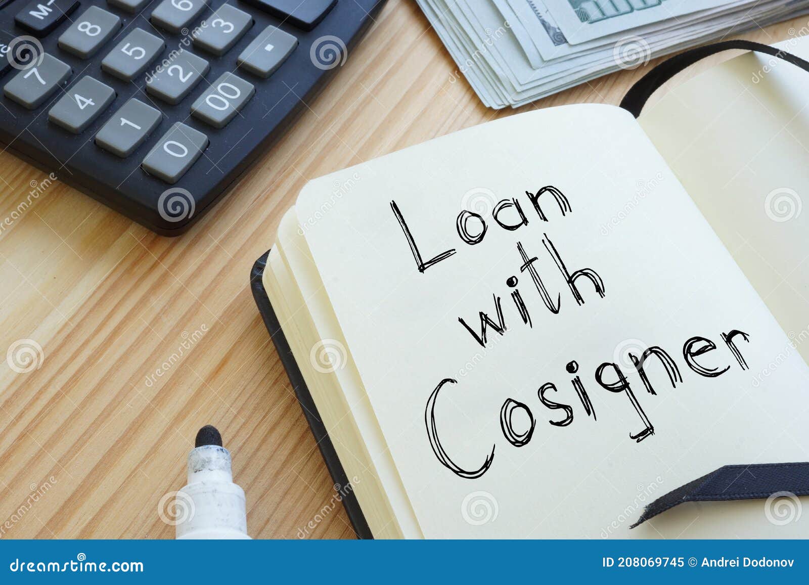 Loan with Cosigner is Shown on the Conceptual Photo Using the Text