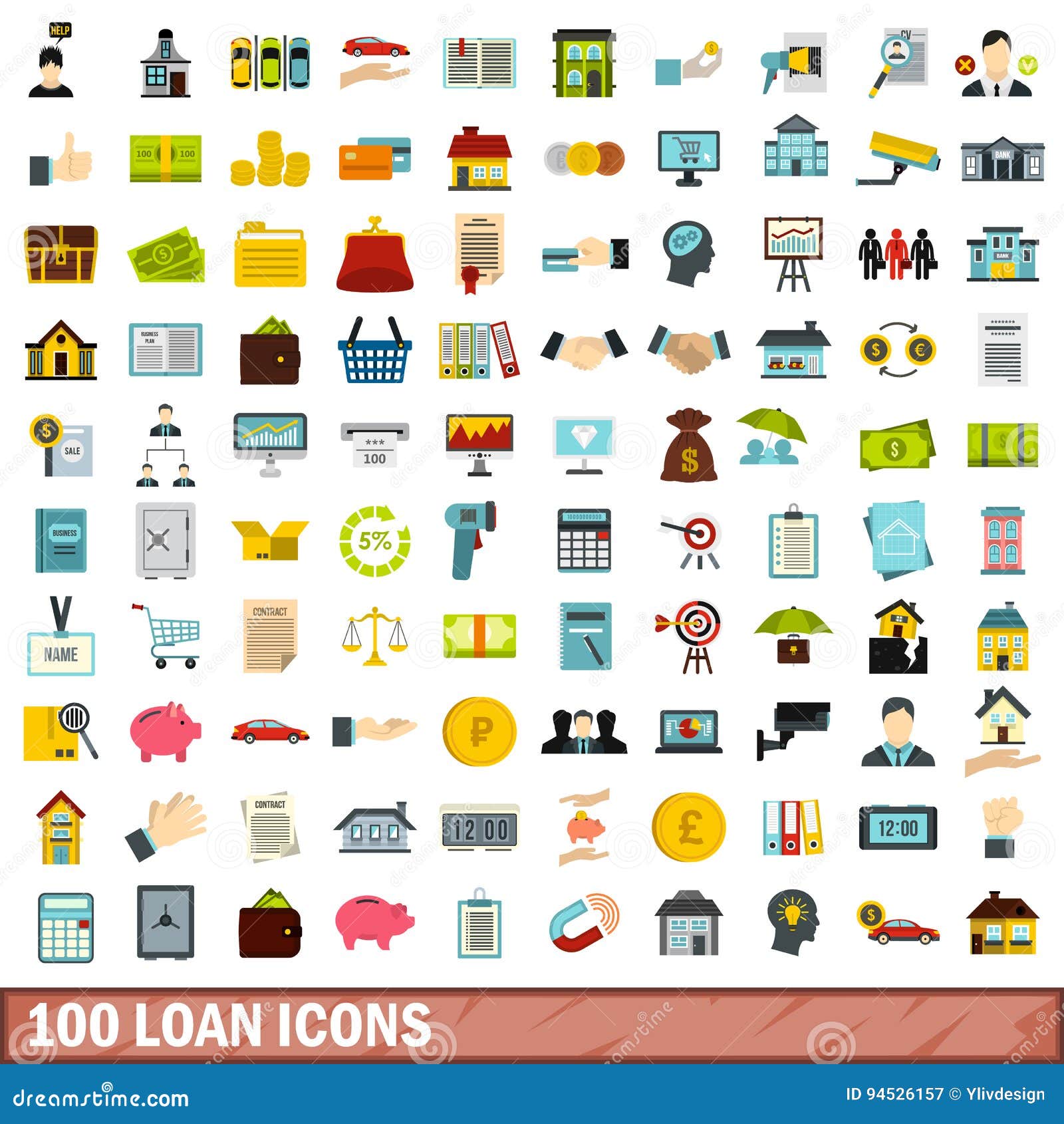 100 Loan Icons Set, Flat Style Stock Vector - Illustration of lend