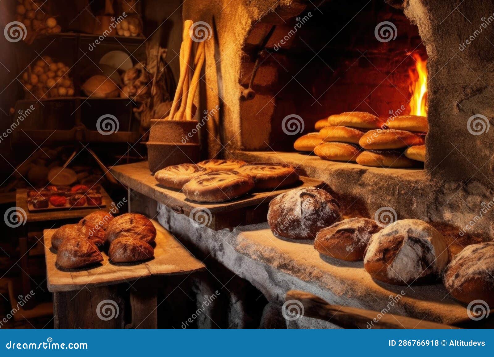 Loaves of Bread in a Traditional Woodfired Oven Stock Photo Image of
