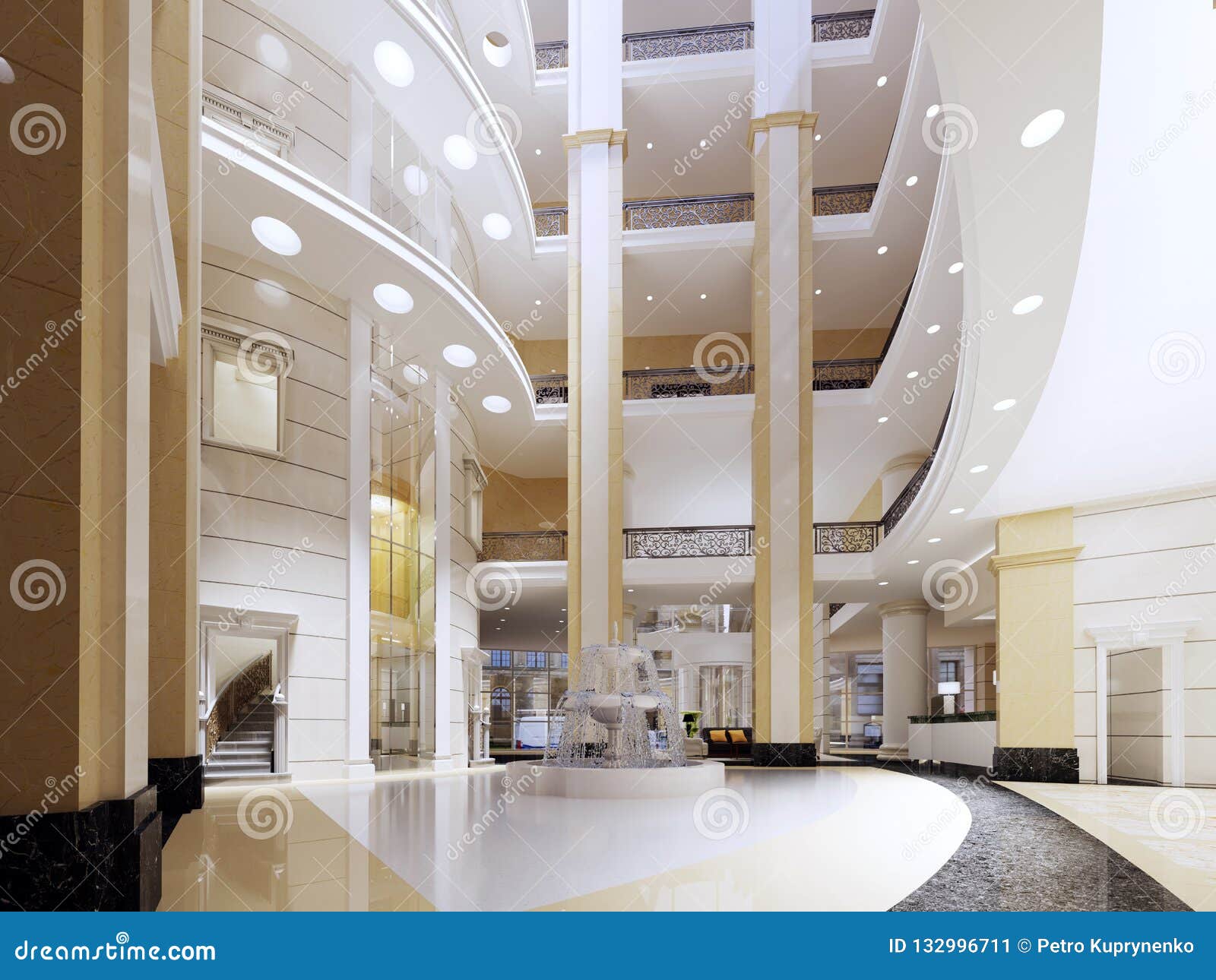 Five Marble Pillars Of Islam Or Justice And Steps On Blue Sky