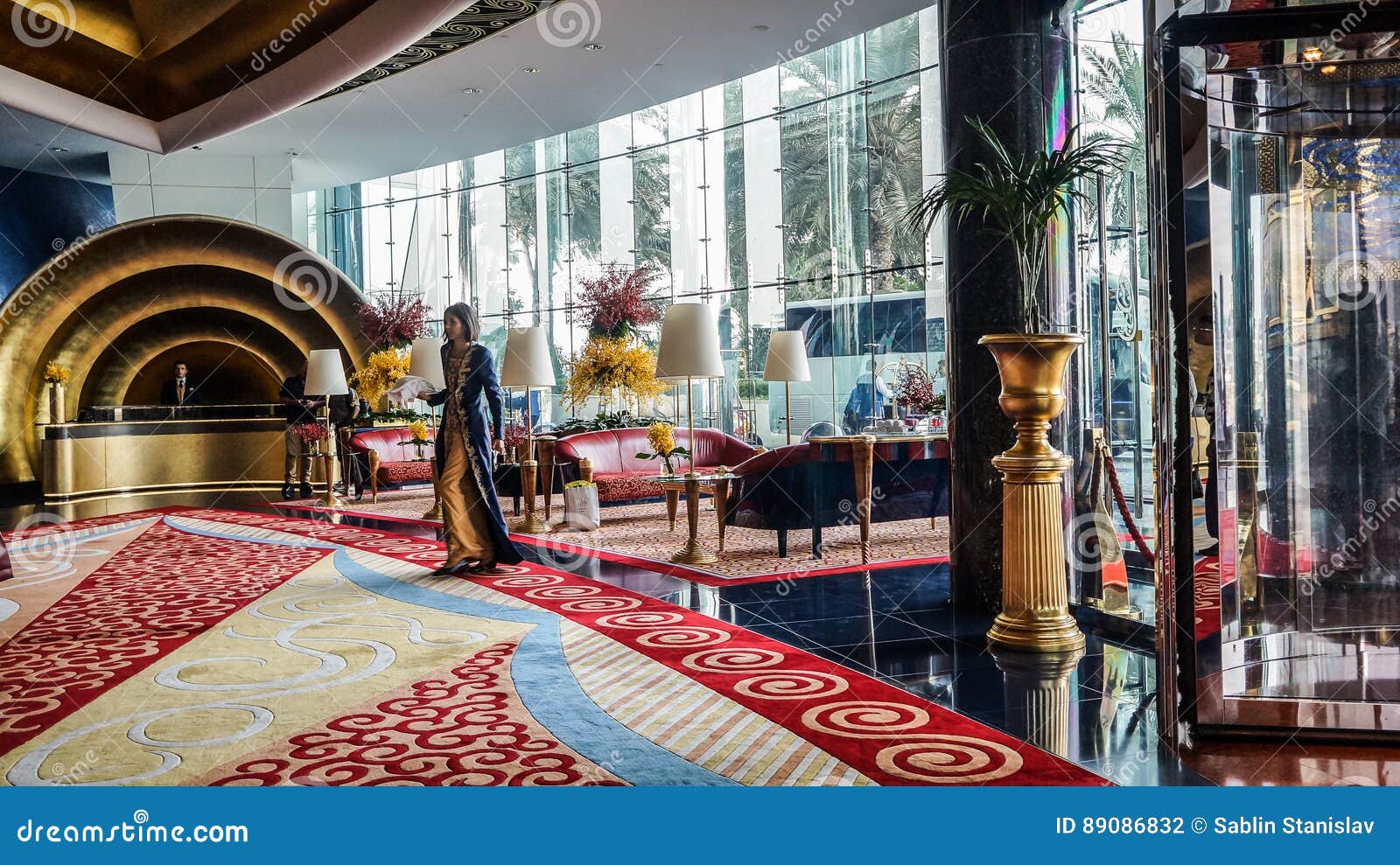 The Lobby Of The Hotel Burj Al Arab Editorial Photography