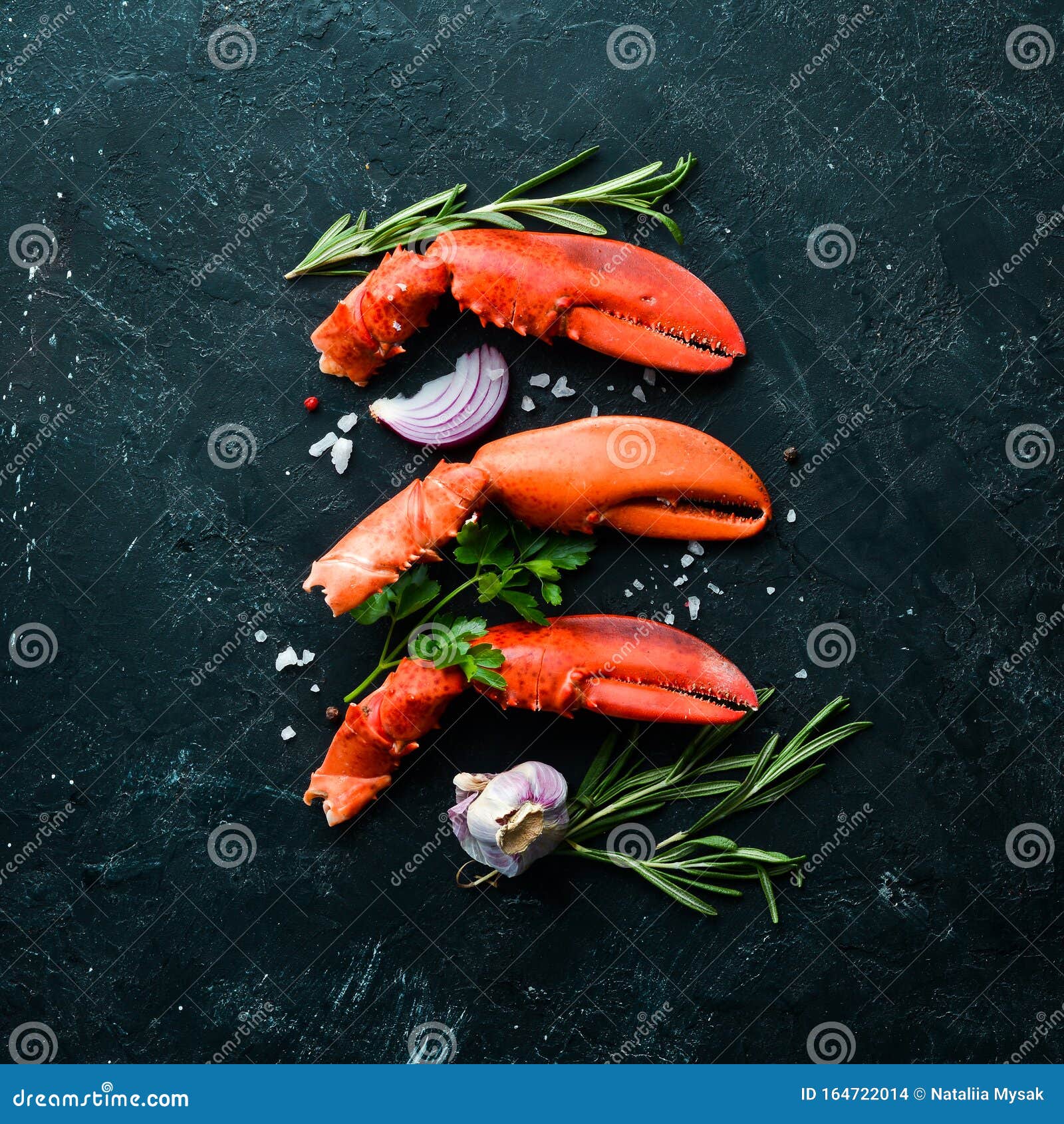 lobster claws. seafood on a black background.