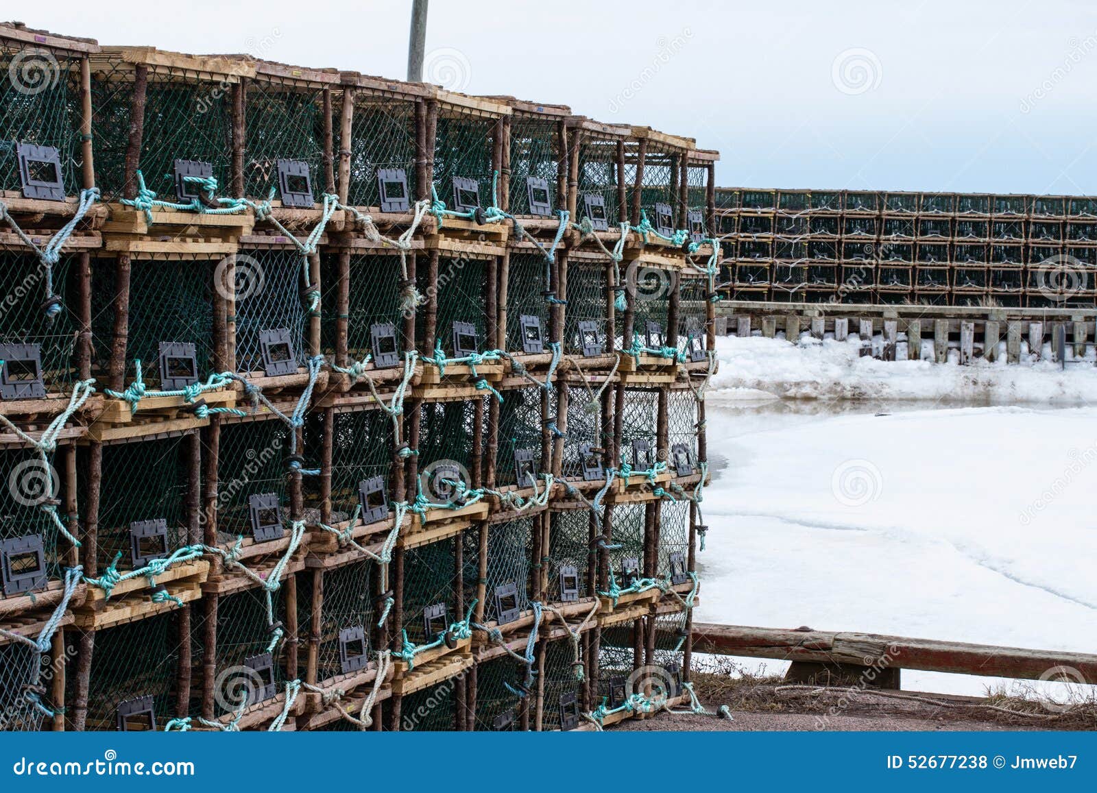 Lobster or Crab Traps on Trailer. Stock Photo Image of view, tire