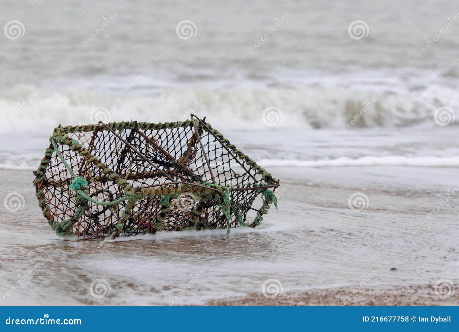 Lobster Creel Washed Up on the Beach. Crab Pot Fishing Basket