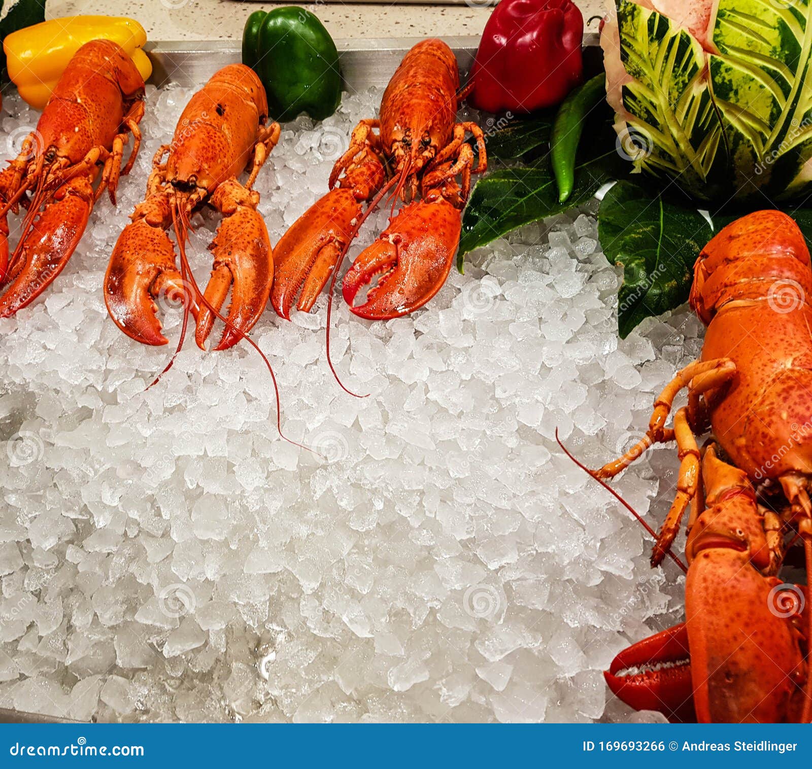 Lobster on ice cubes stock photo. Image of food, cooked 169693266