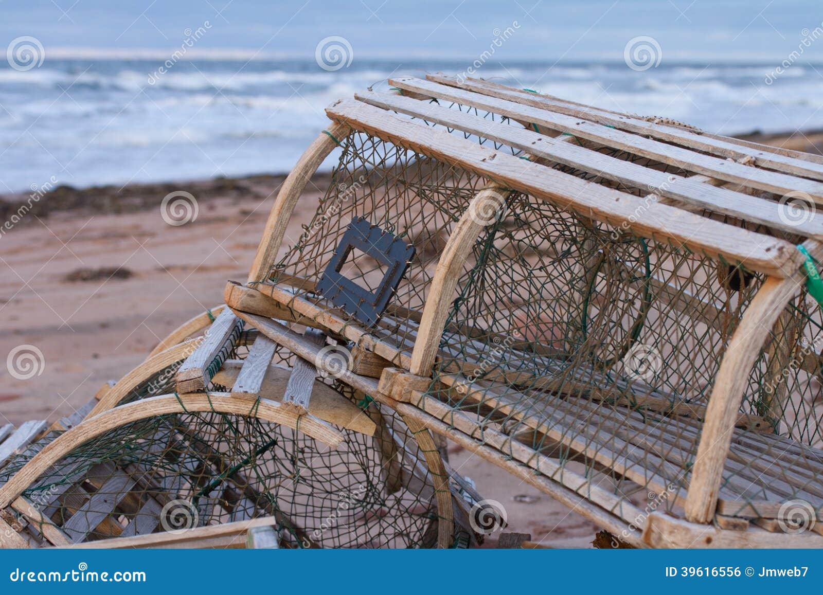 Lobster Traps on Beach stock photo. Image of crustacea - 39616556