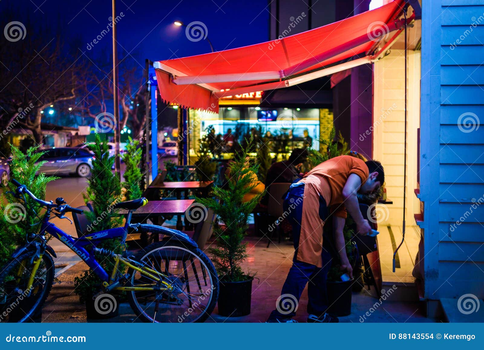 Local Fastfood Restaurant at Night Editorial Stock Image - Image of