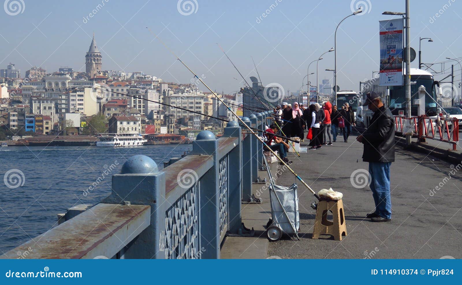 Fishermen at Galata Bridge in Istanbul Editorial Stock Image - Image of ...