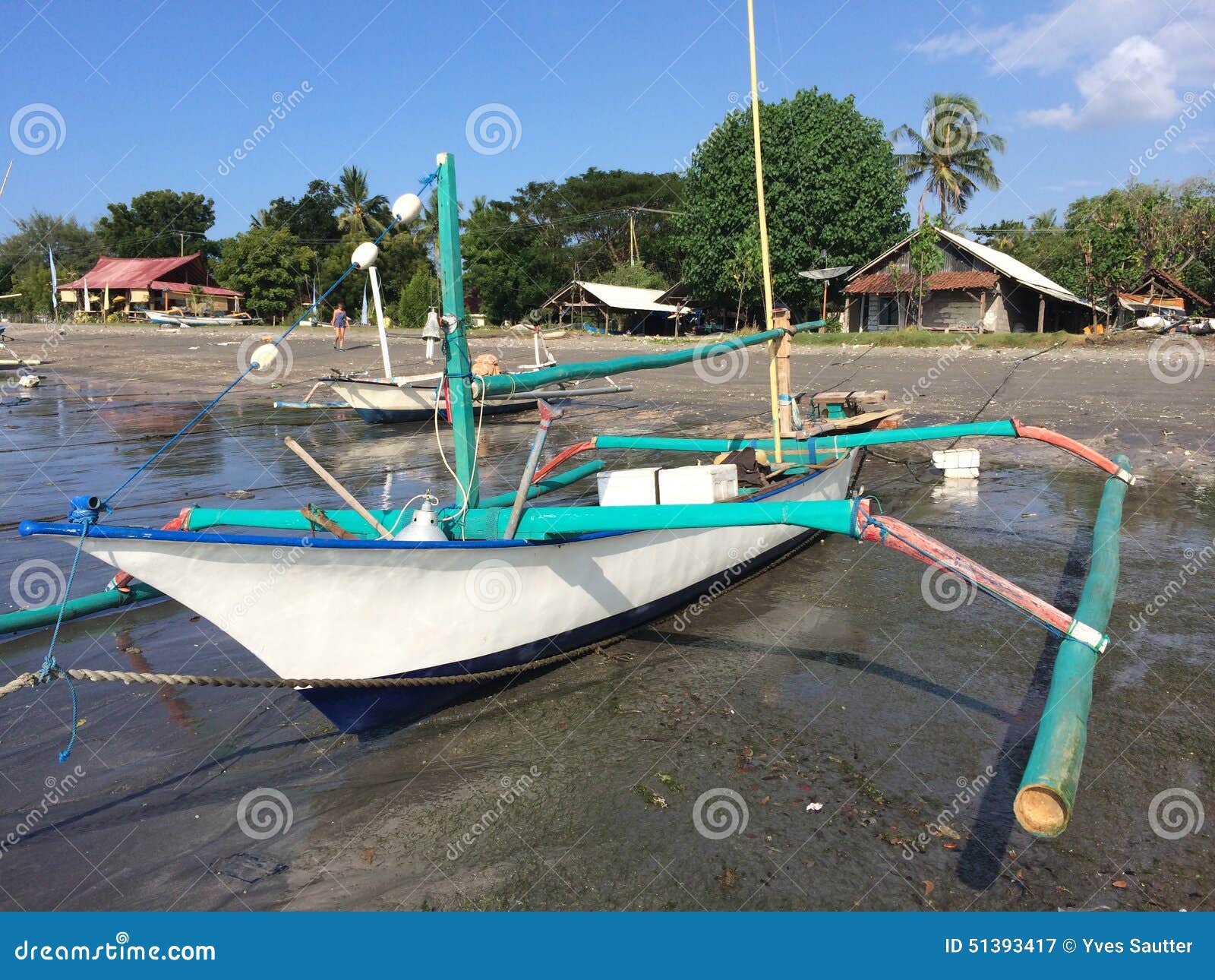local fishing boat pemuteran beach, north west bali, indonesia