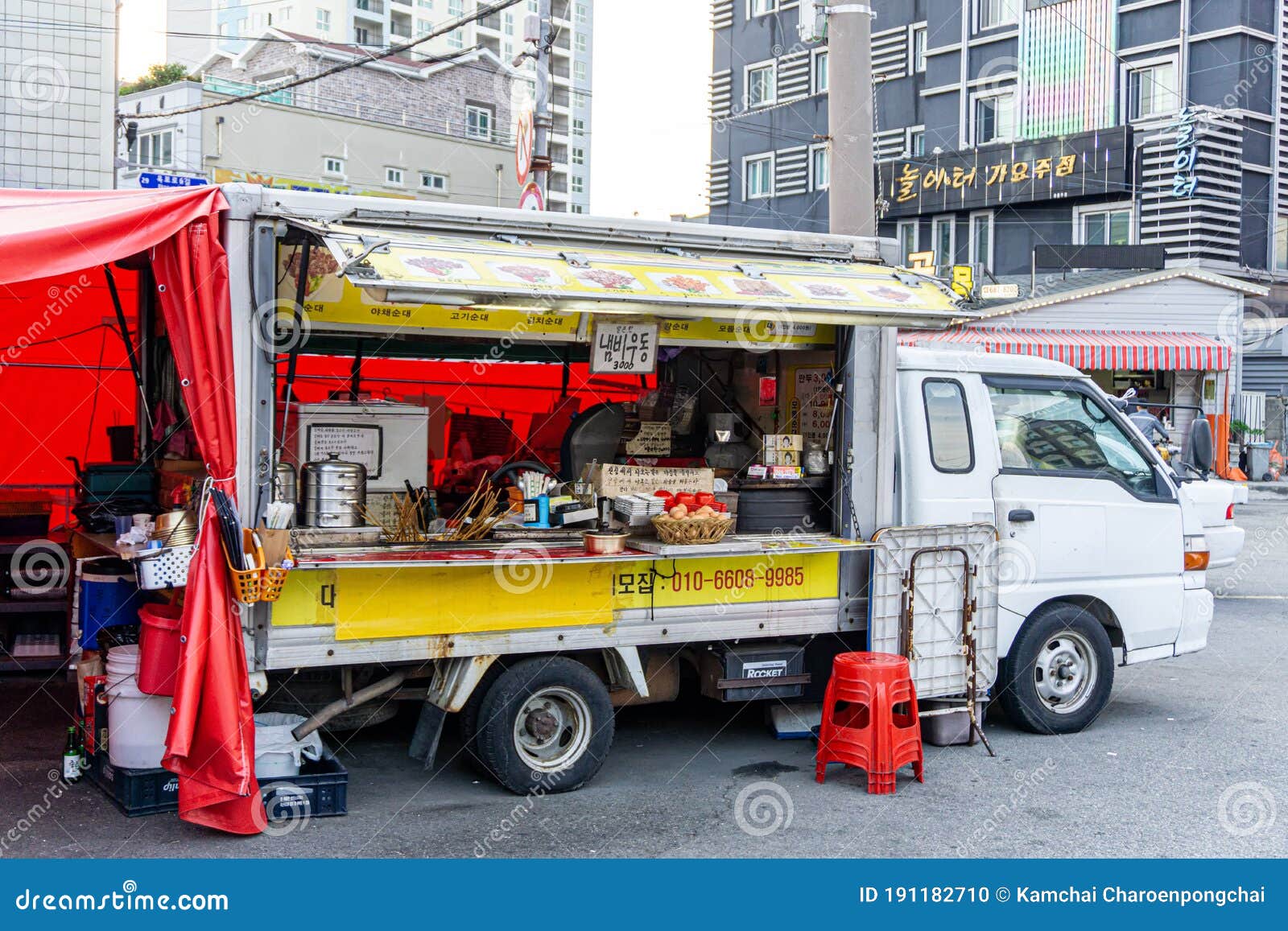 Local Food Truck Park in the Community in Okpo, Geoje Island, South