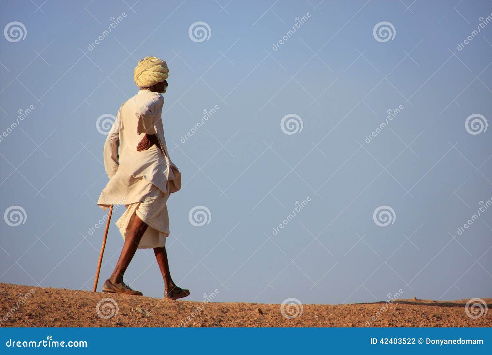 Local Man Walking On A Hill Khichan Village India Editorial