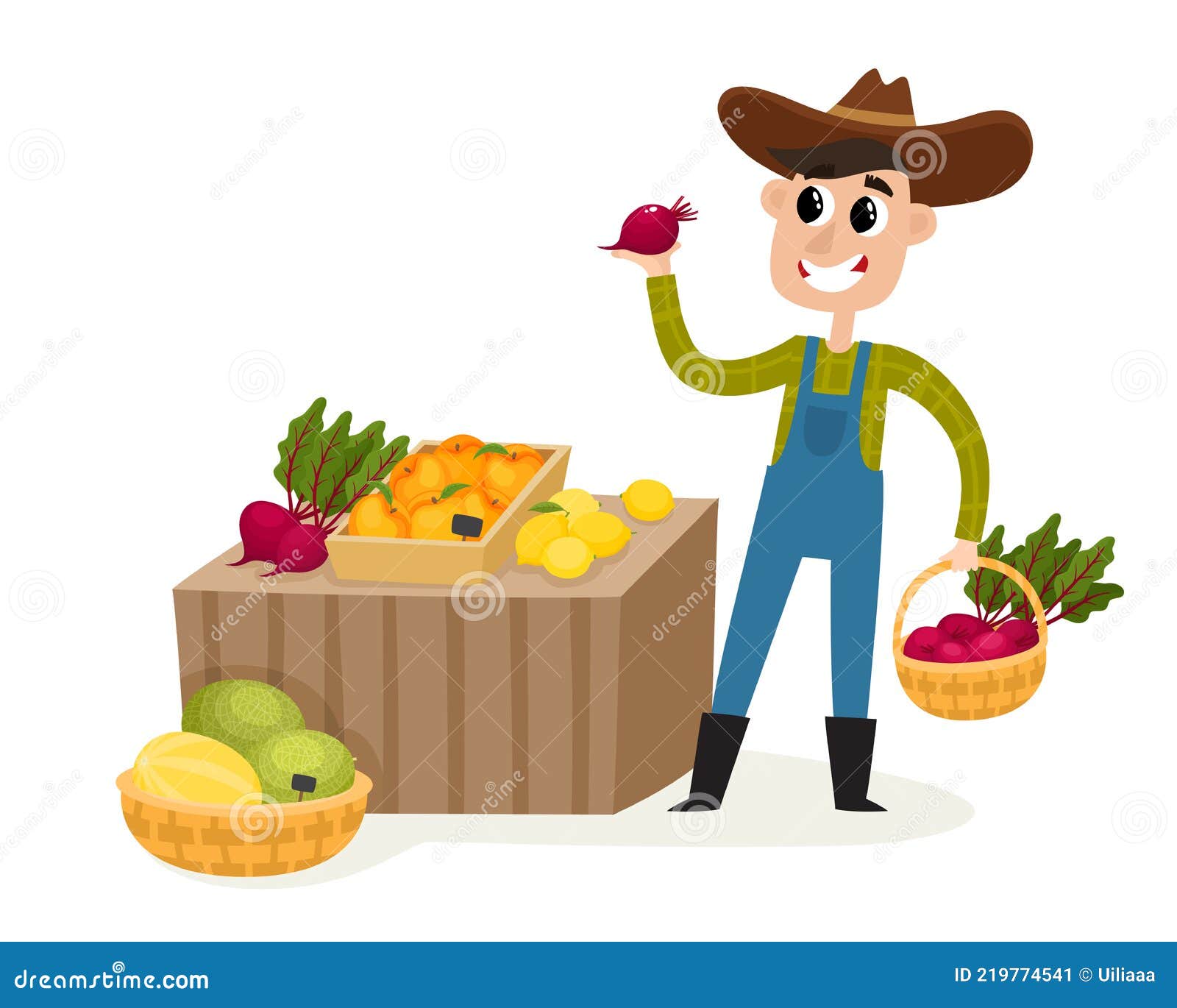 Local Market Farmer Selling Vegetables and Fruits Isolated on White. Stock Vector - Illustration of harvest, fruit: 219774541 Local Market Farmer Selling Vegetables and Fruits Isolated on White. Stock Vector - Illustration of harvest, fruit: 219774541