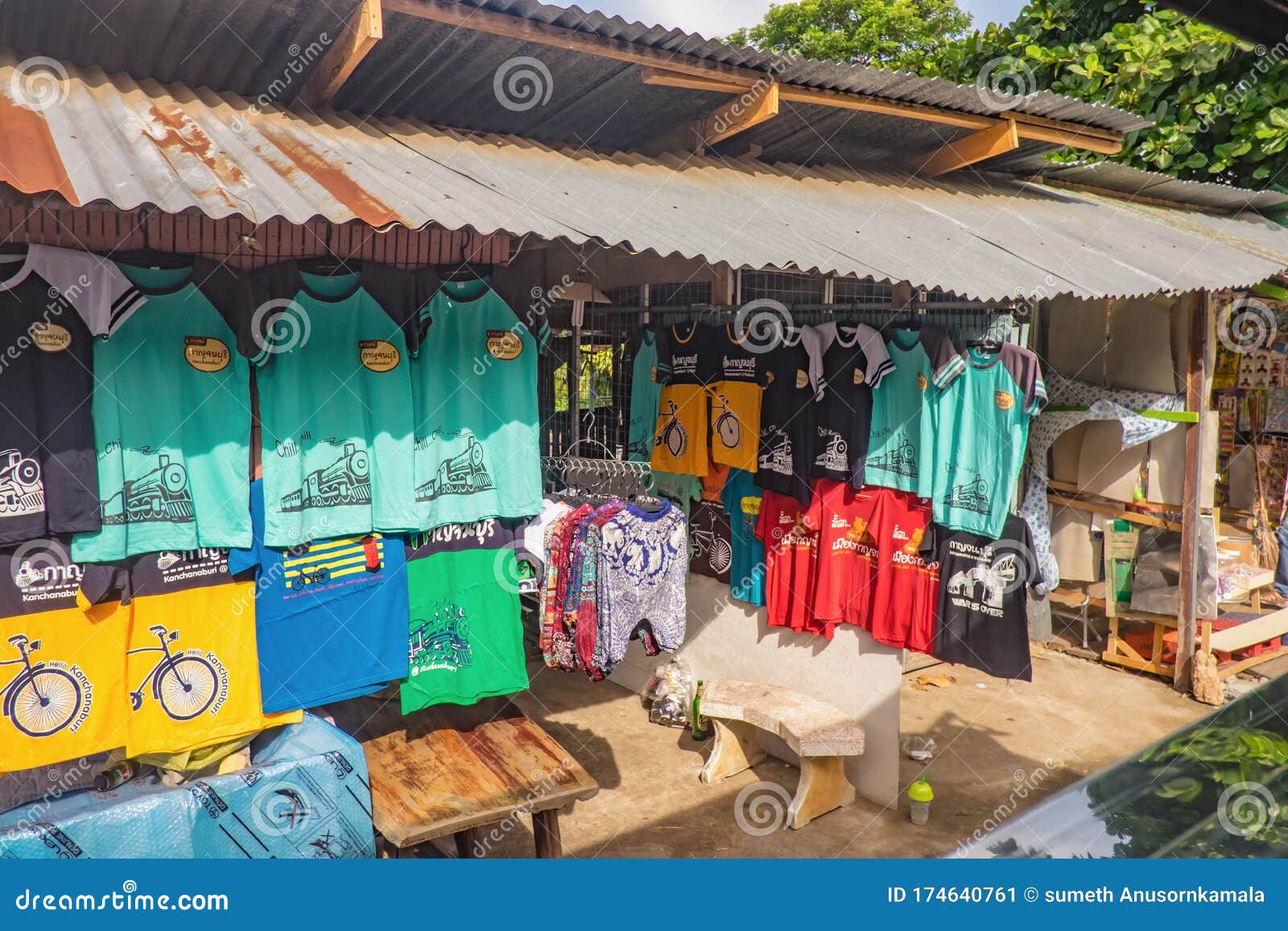 Local People Store Selling The Souvenir Clothes In The Countryside Near Kanchanaburi City ...