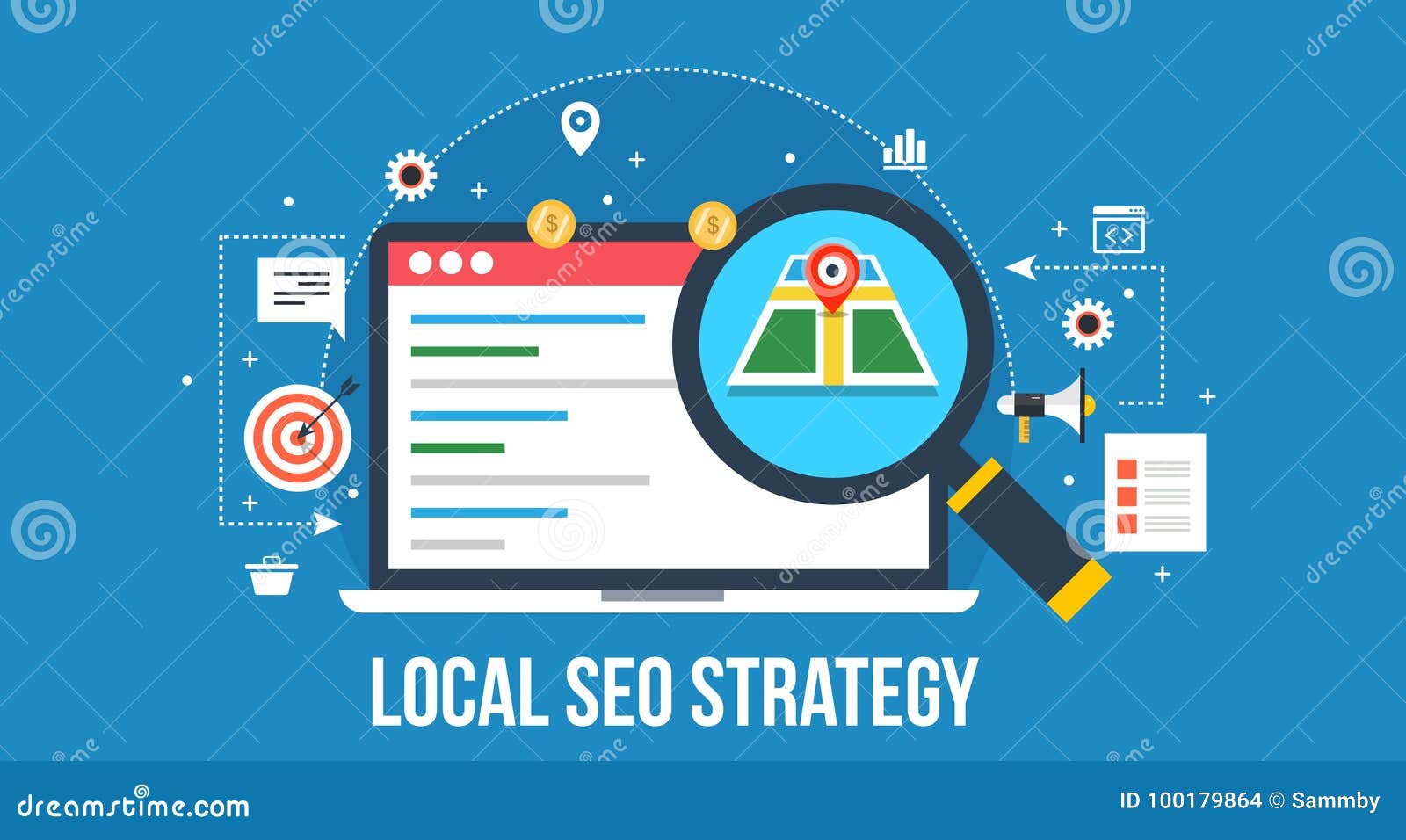Local Seo Strategy Search Engine Optimization. Stock Vector
