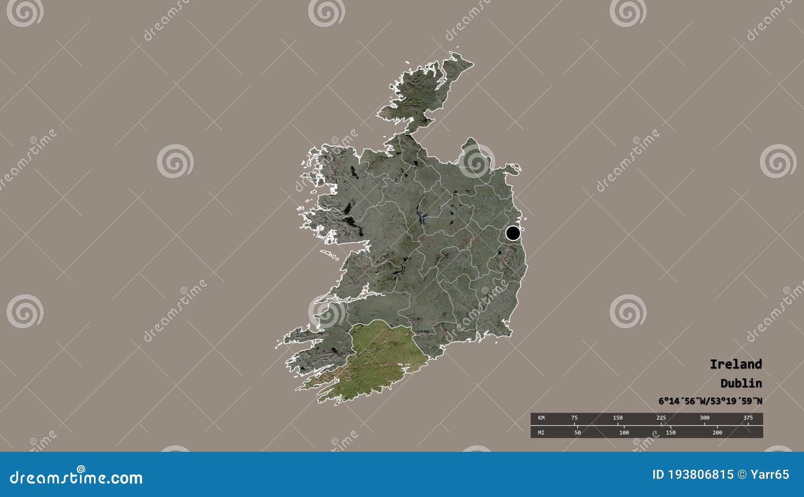 Localização do condado de cork da irlanda . satélite. Forma dessaturada da irlanda com a sua principal divisão regional de capital e a zona de cortiça separada. etiquetas. renderização de imagens de satélite 3d