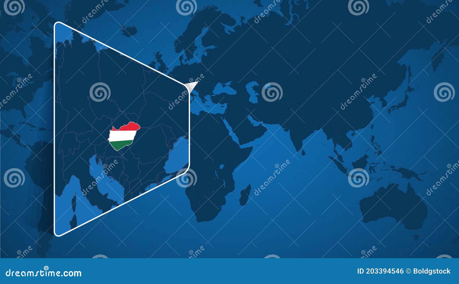 Location Of Hungary On The World Map With Enlarged Map Of Hungary With Location Hungary World Map Enlarged Flag Geographical Vector Template Your Design 203394546 