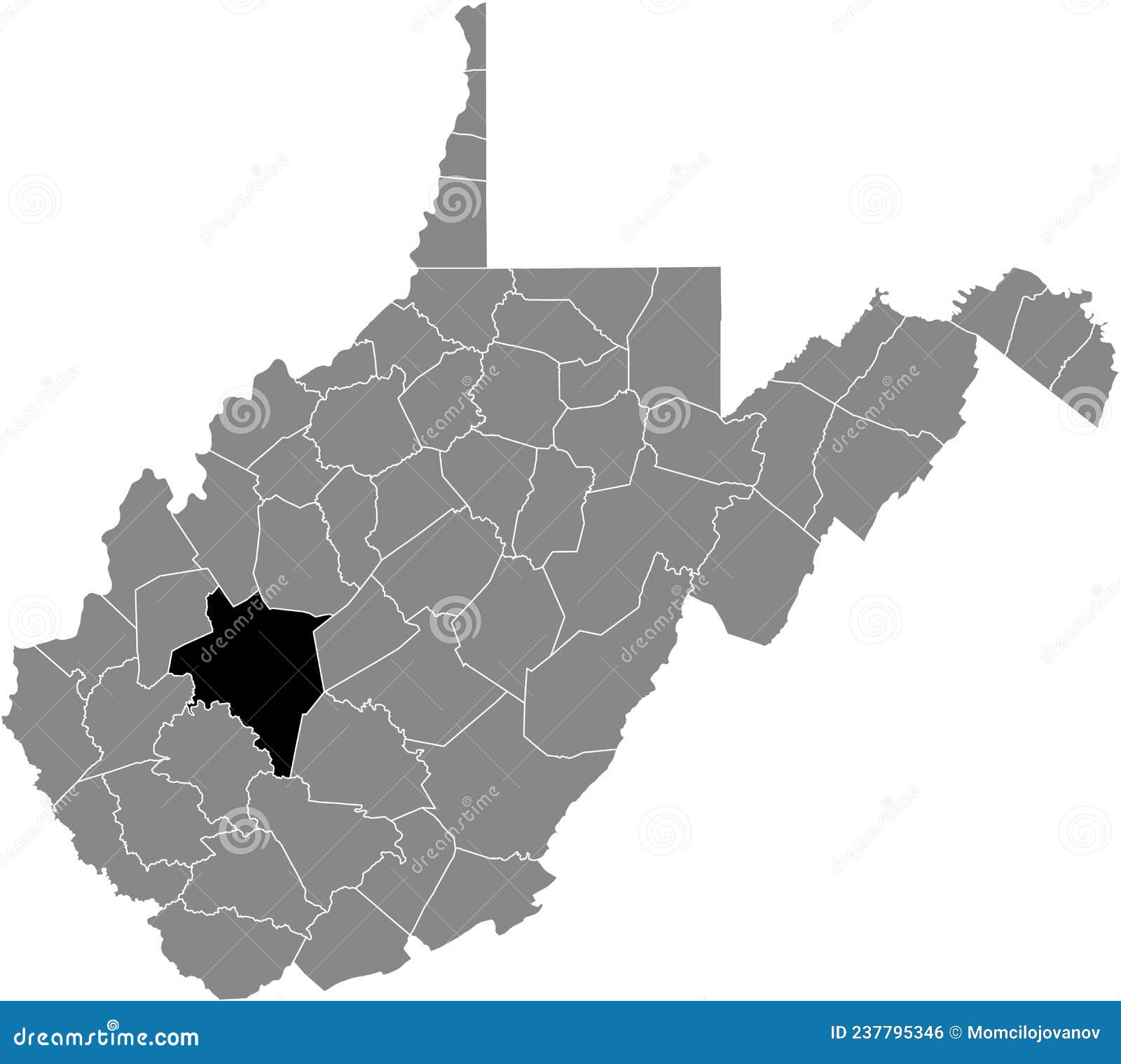 Kanawha County West Virginia Inmate Search Location Map of the Kanawha County of West Virginia, USA Stock Vector