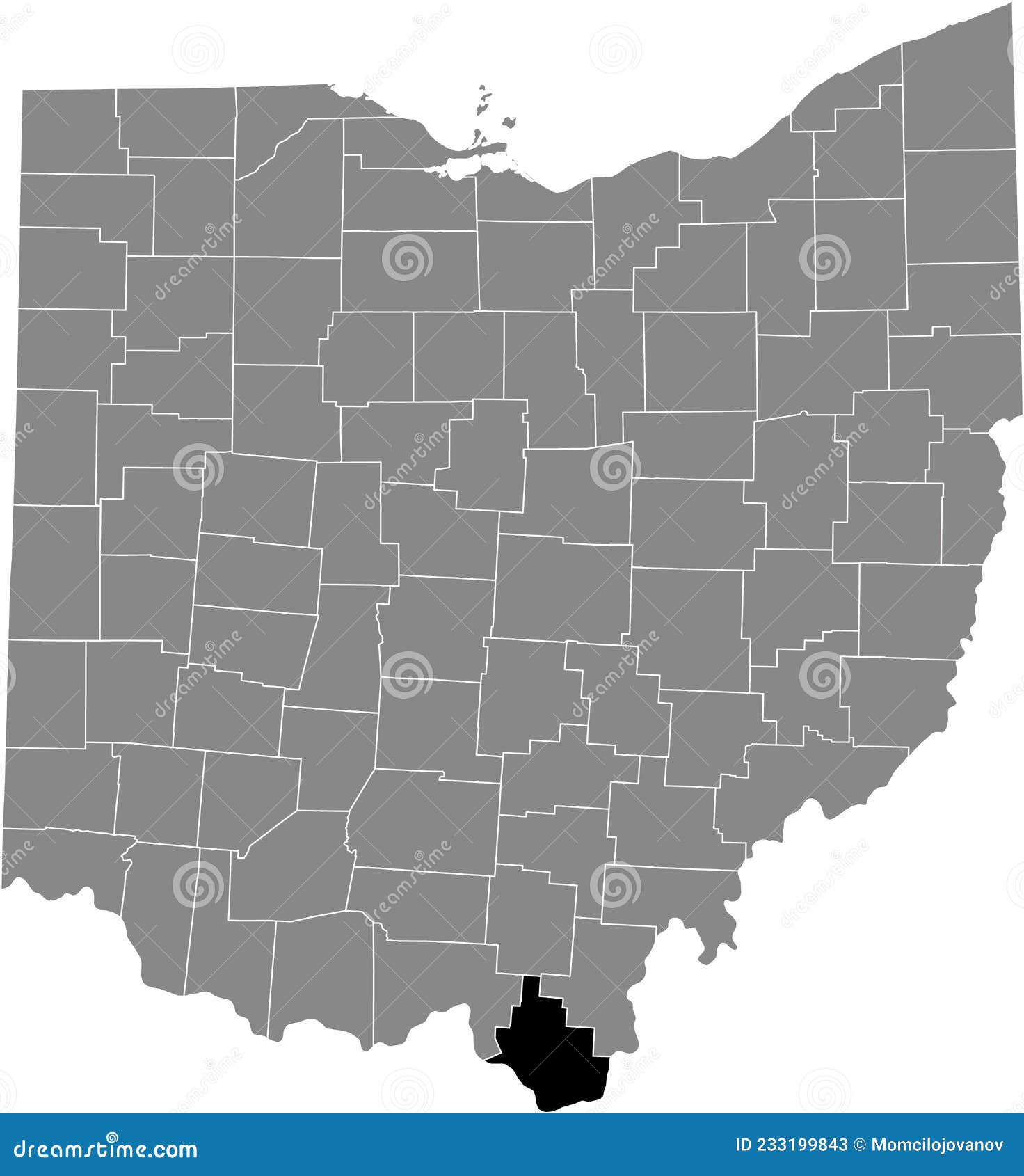 Location Map of the Lawrence County of Ohio, USA Stock Vector