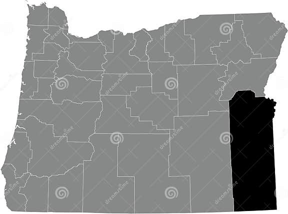 Location Map of the Malheur County of Oregon, USA Stock Vector