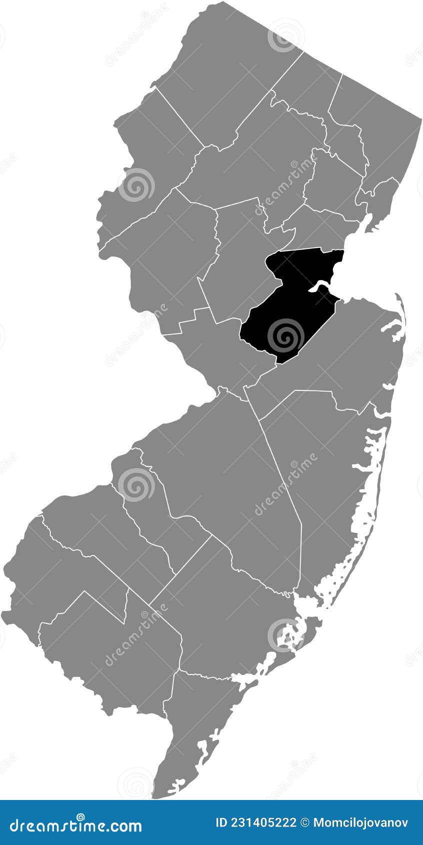 Location Map of the Middlesex County of New Jersey, USA Stock Vector