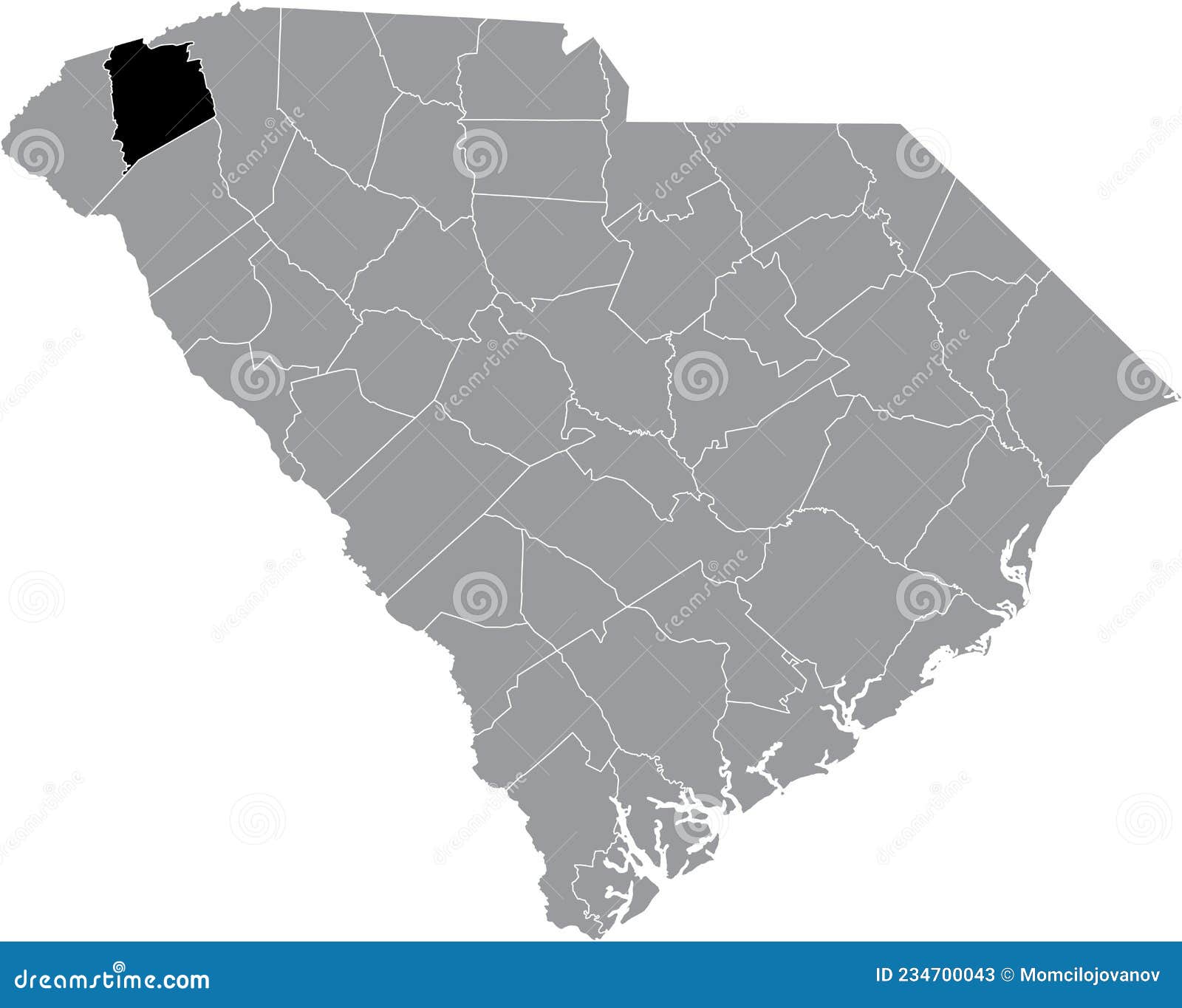 Location Map of the Pickens County of South Carolina, USA Stock Vector Illustration of