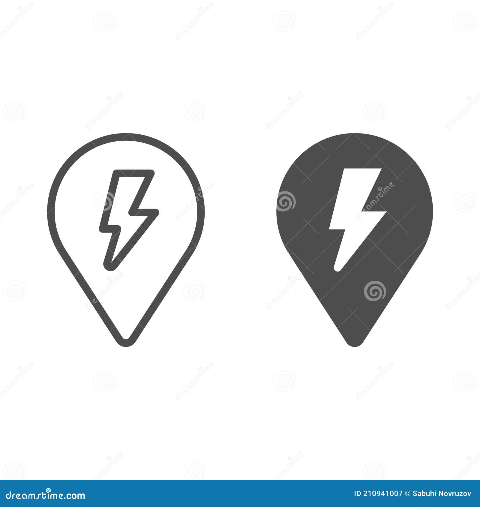 Location Map Pin and Lightning Line and Solid Icon, Electric Car Concept,  Recharge Point Sign on White Background, Map Stock Vector - Illustration of  travel, storm: 210941007