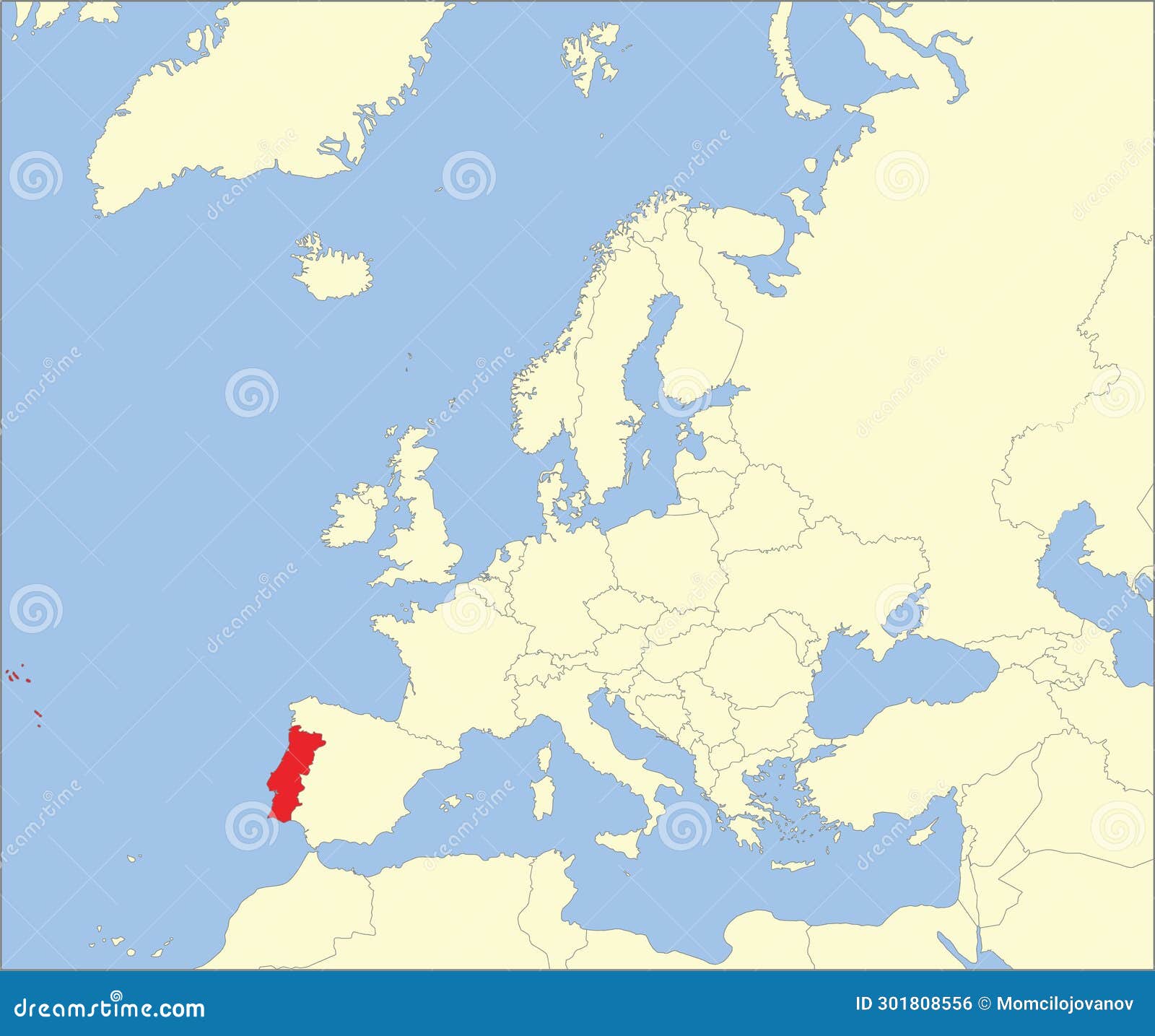 Location Map of the PORTUGUESE REPUBLIC, EUROPE Stock Illustration