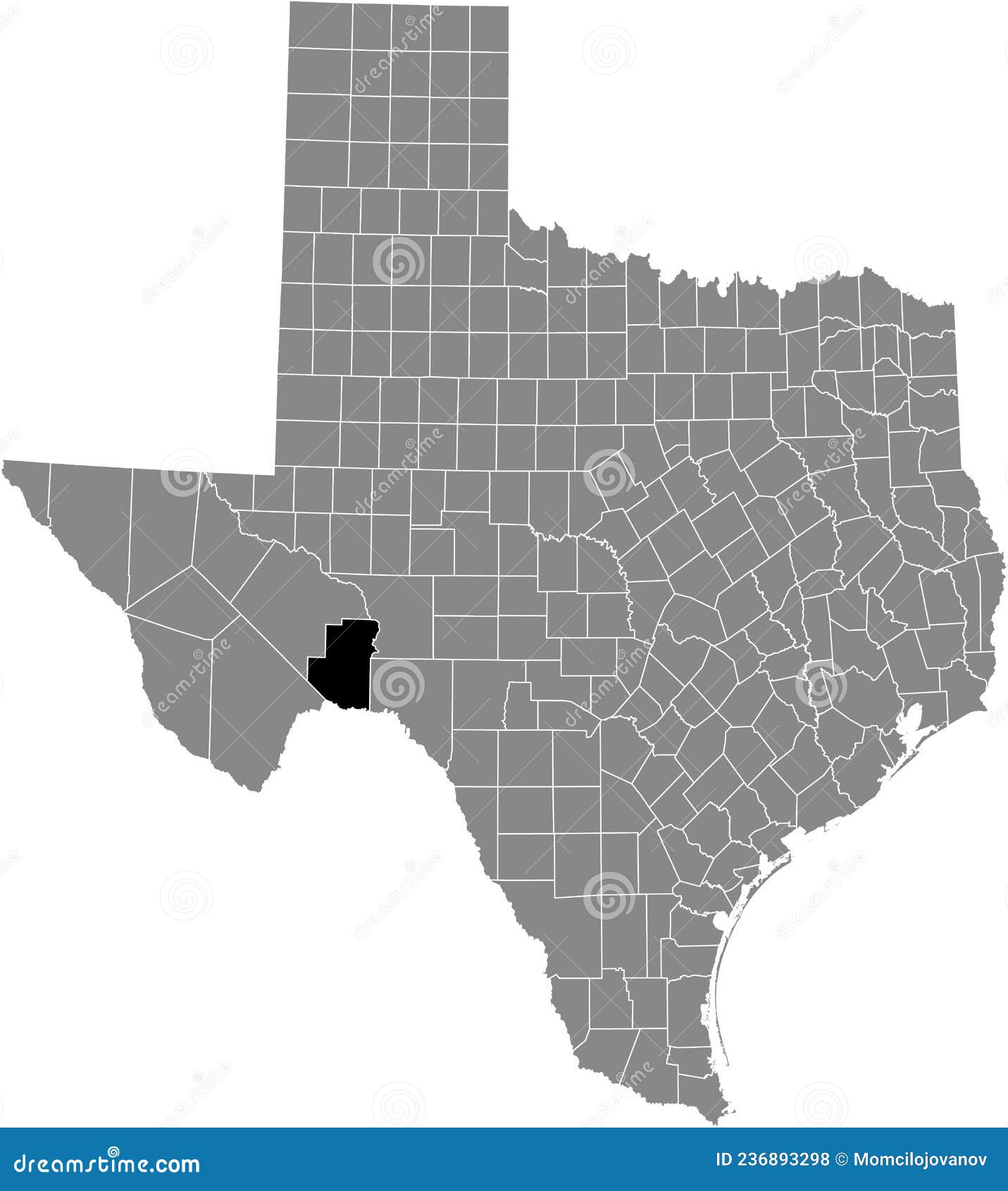 Location Map of the Terrell County of Texas, USA Stock Vector