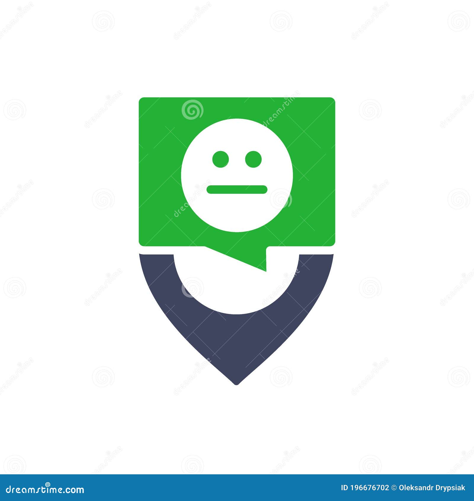 location mark with neutral face colored icon. customer unsatisfaction, rating, negative feedback 