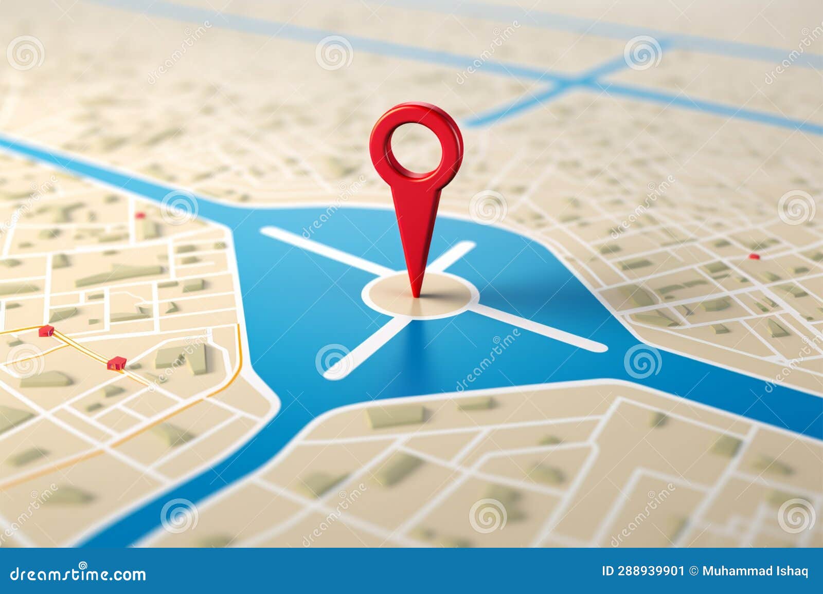 Location Marked. 3D Map Pointer on White Signifies Specific Spot Stock