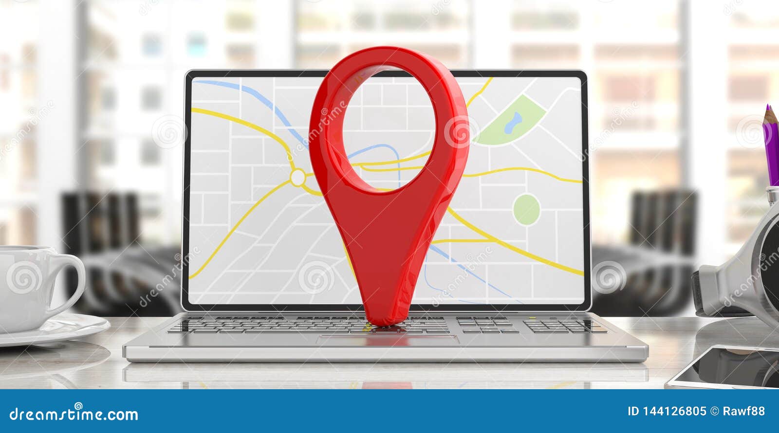 Location Marker On Laptop Map On The Screen Business Background 3d Illustration Stock Illustration Illustration Of Destination Marker 144126805