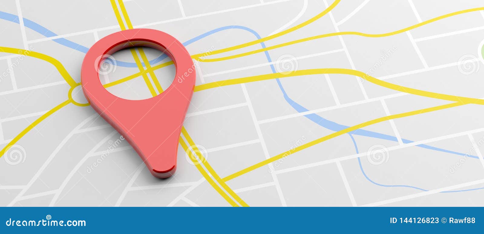 Location Marker Red Color On Map Background, Banner. 3d Illustration