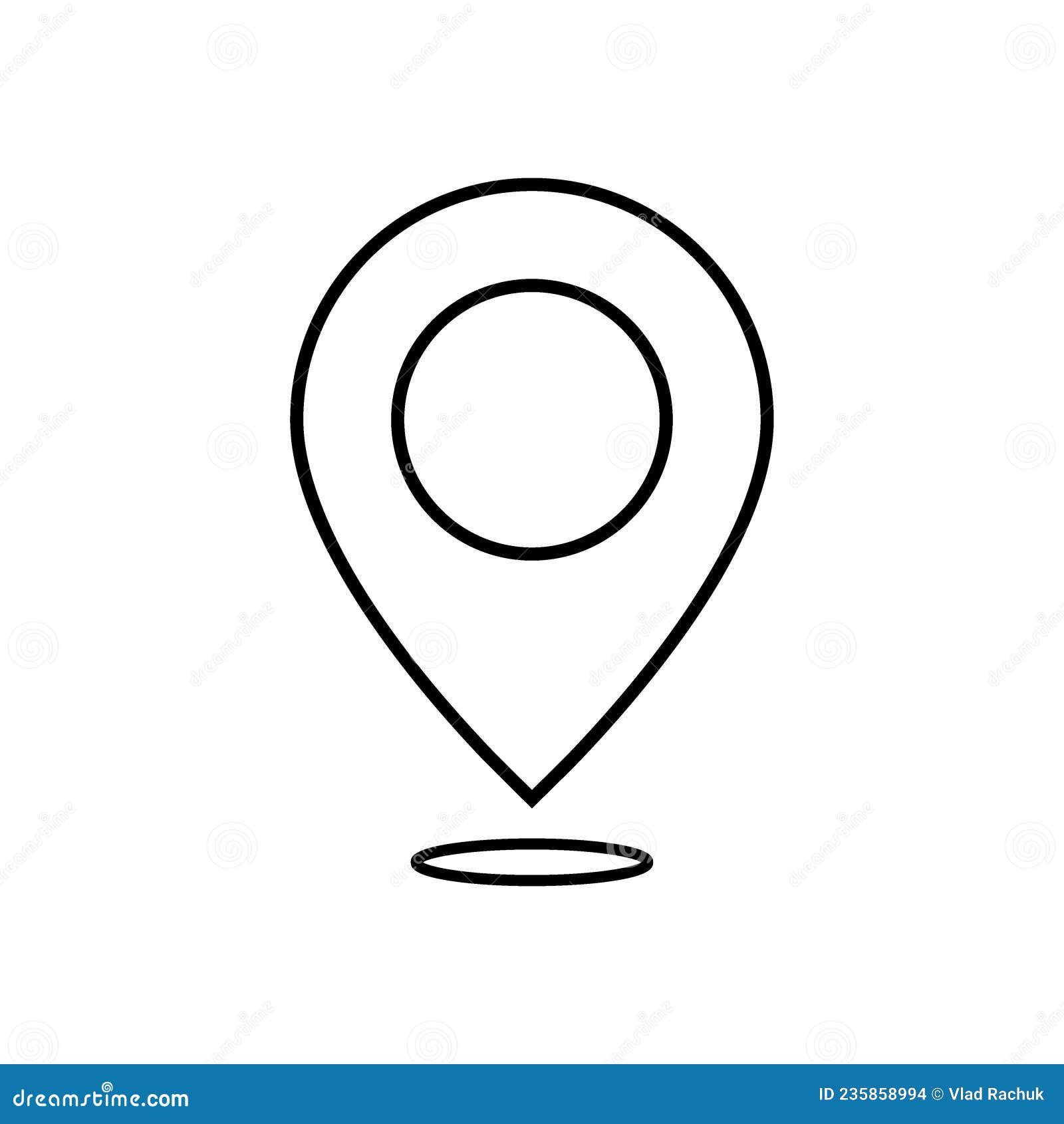 Location Pin Black Line Icon Isolated on White Background. Pin Pointer