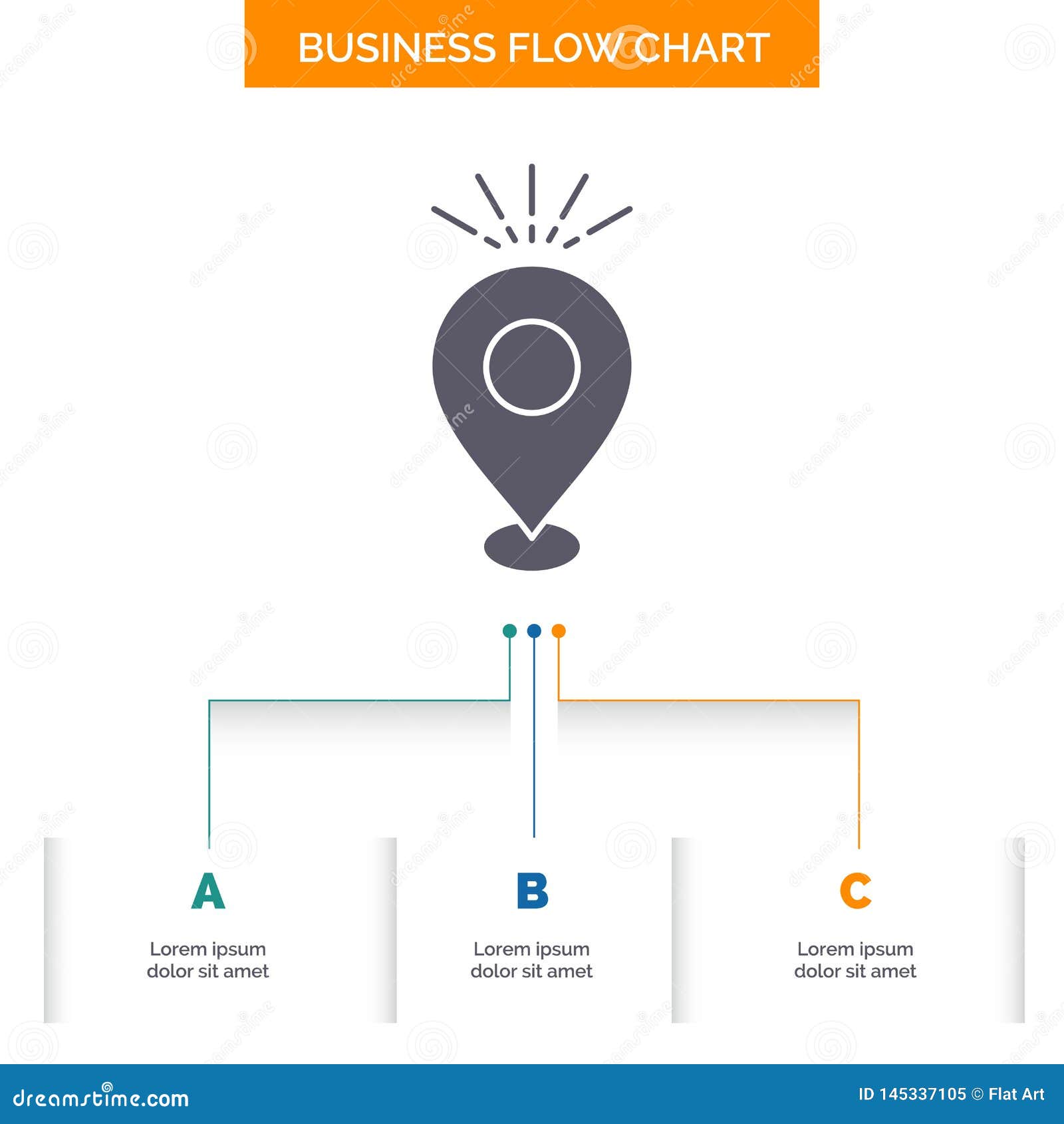 location, pin, camping, holiday, map business flow chart  with 3 steps. glyph icon for presentation background template
