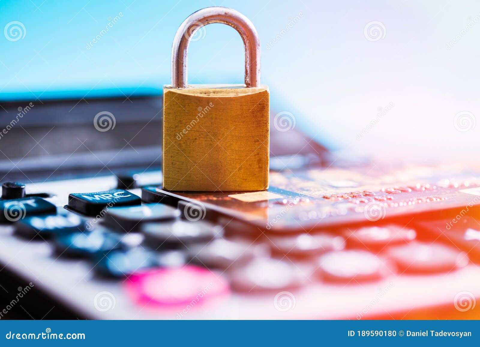 Lock on calculator stock photo. Image of calculator 189590180