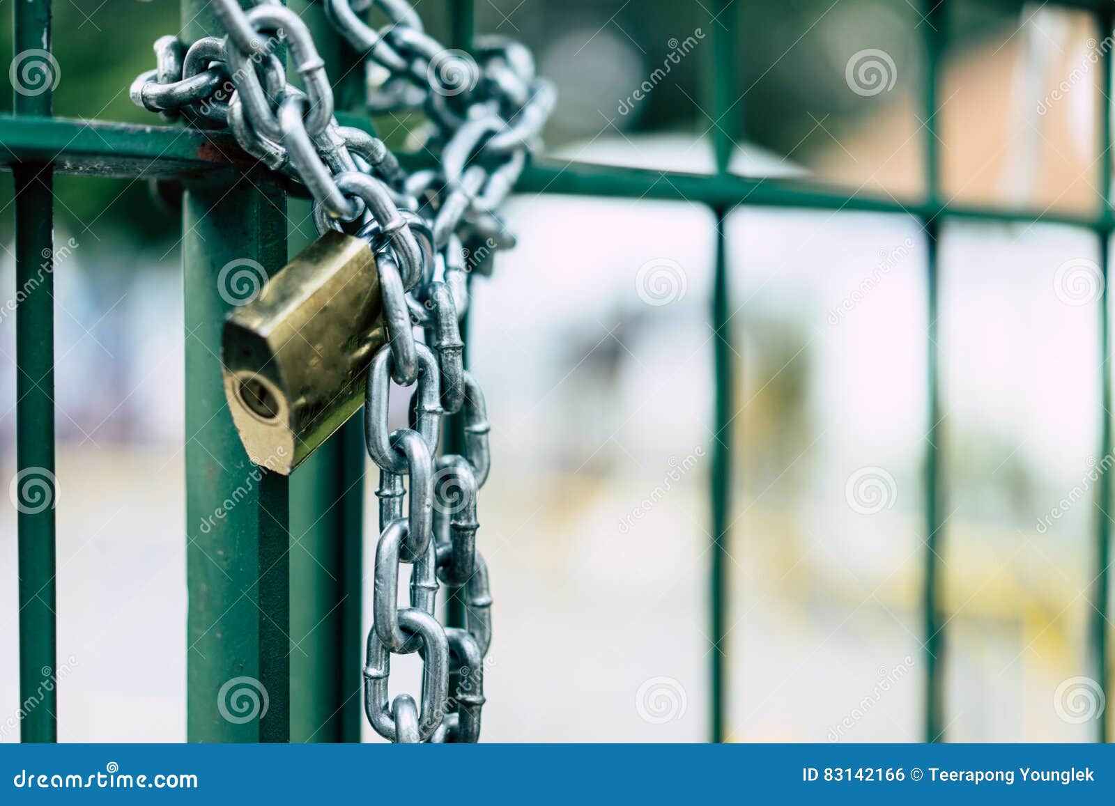 A Lock and Chain Lock Steel Doors. Stock Photo Image of foreground