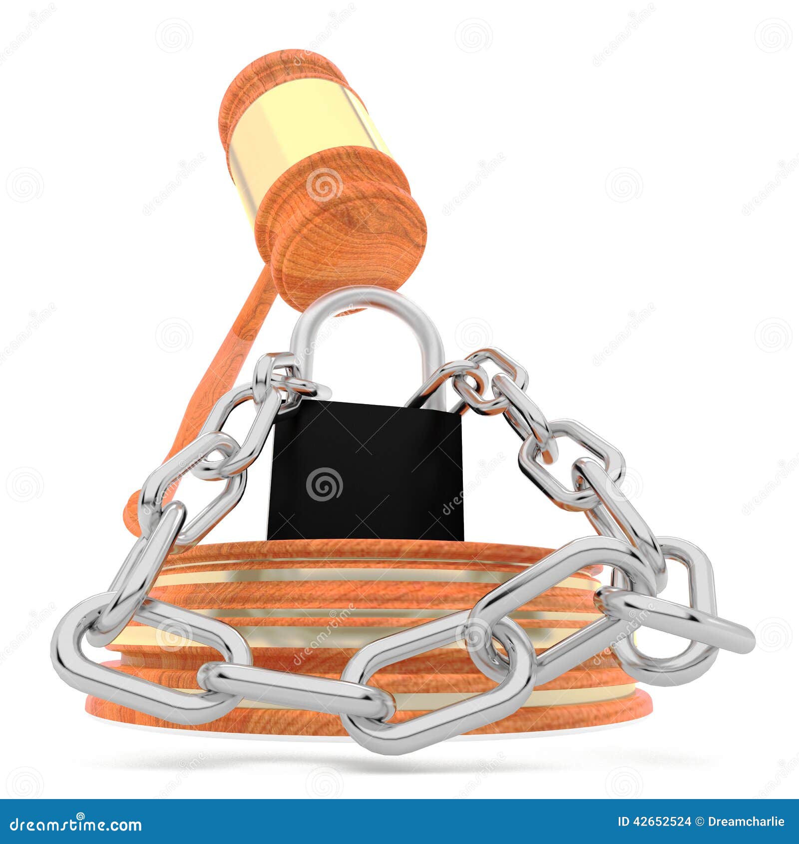 Lock And Chains Crushed By Judge Gavel LAW Concept 3d Rendering Stock Illustration